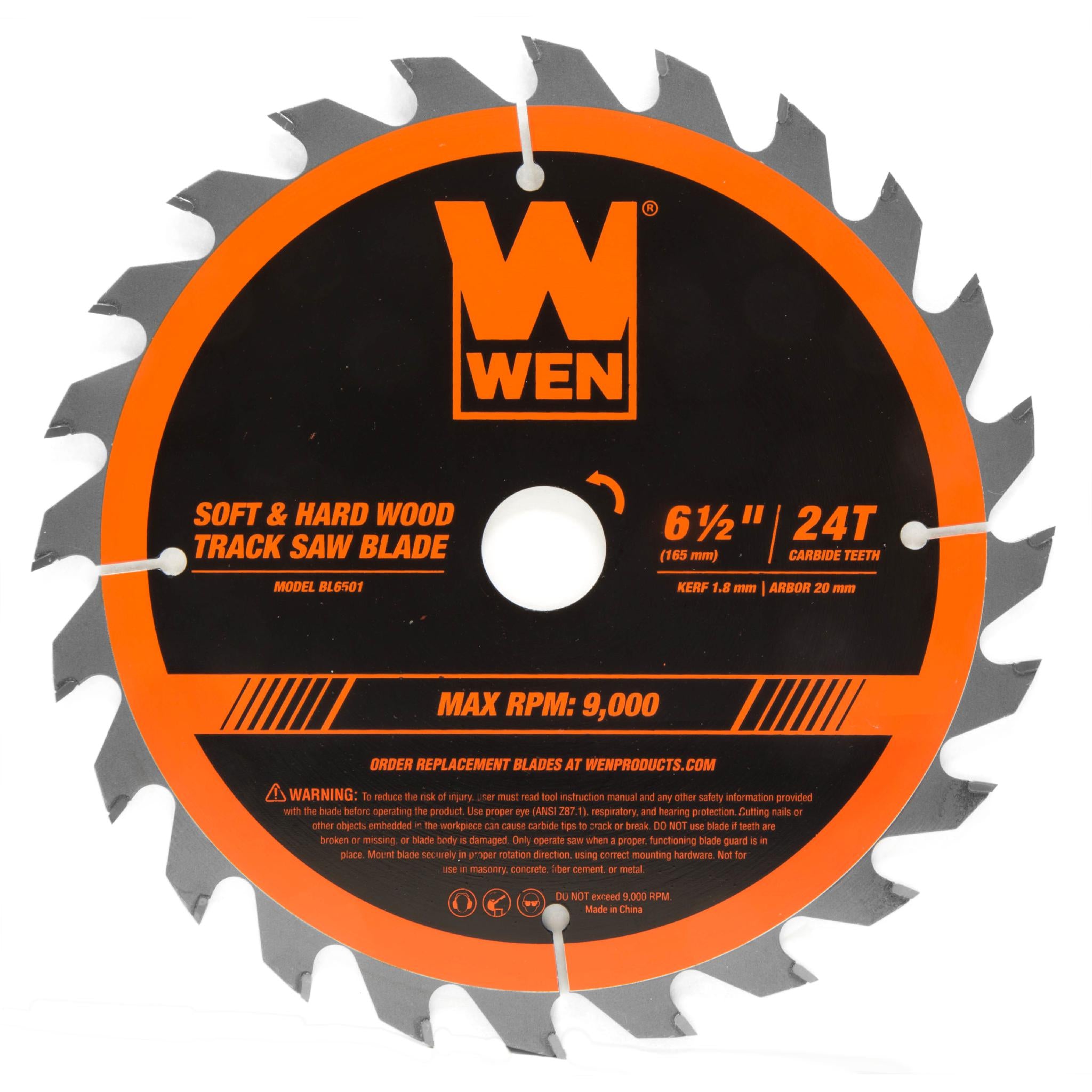 WEN BL6501 6.5 Inch 24-Tooth Carbide Tipped Track Saw Blade for Woodworking & Plywood Cutting - Perfect for DIY Projects & Professional Carpentry