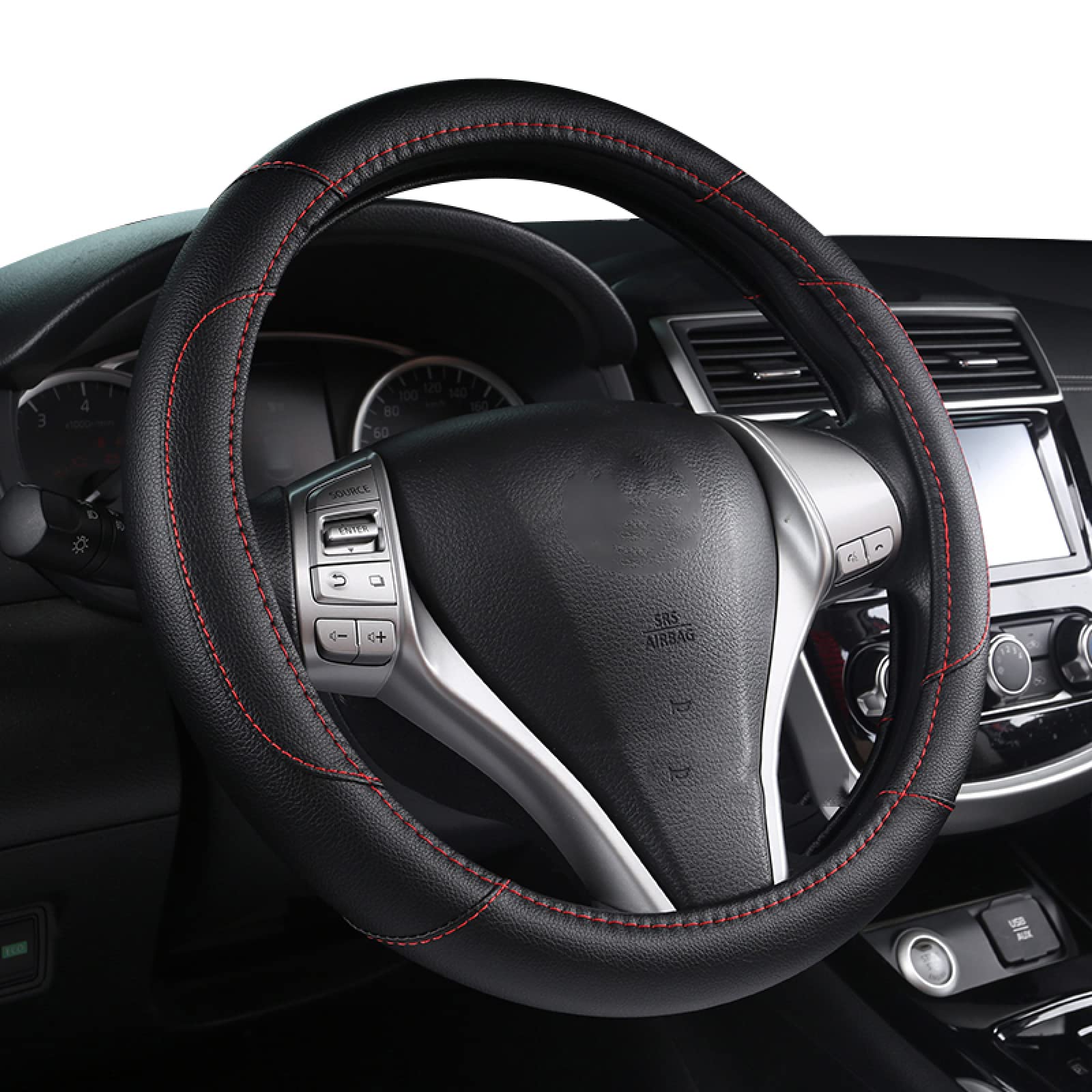 Premium PU Leather Steering Wheel Cover - Universal Fit 37/38cm, Anti-Slip & Breathable Car Accessory for Comfort & Style | Perfect for Daily Commute, Road Trips & Enhanced Driving Experience