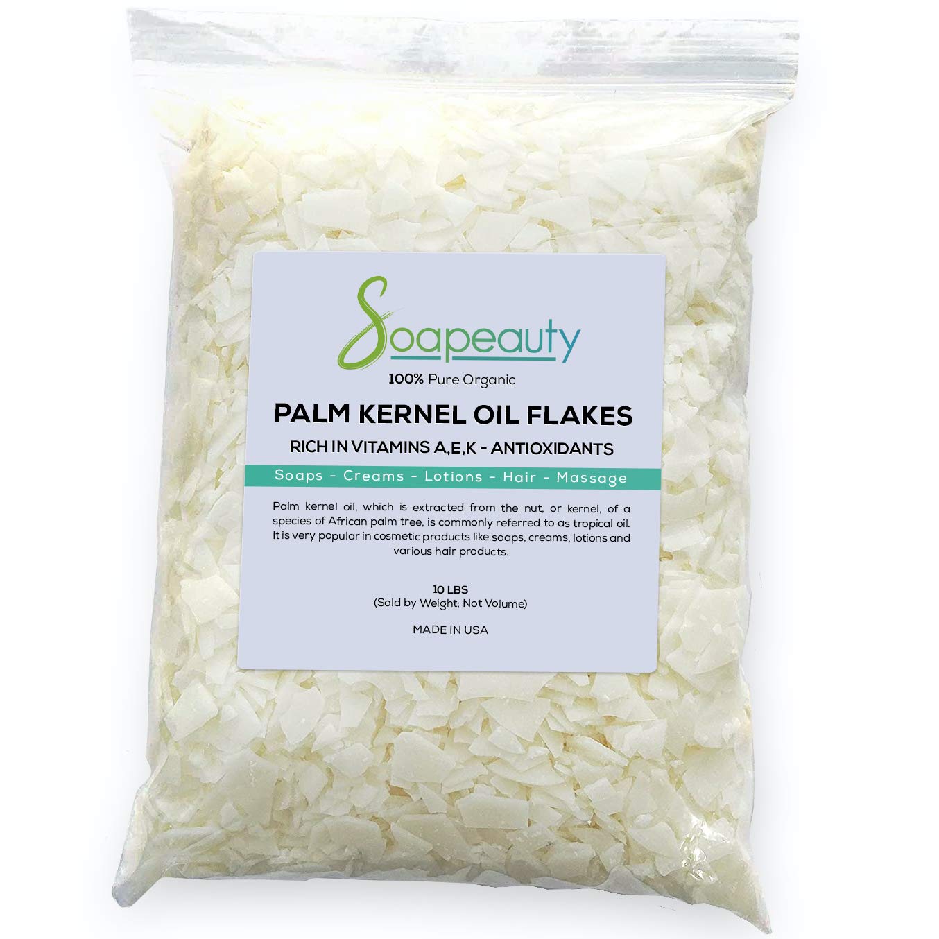 Pure Unrefined Palm Kernel Oil Flakes for Soap Making, Cosmetics & Skincare - 4oz to 10lbs Bulk (10lbs) | Natural Moisturizer for DIY Beauty Products, Hair Care & Massage Oils