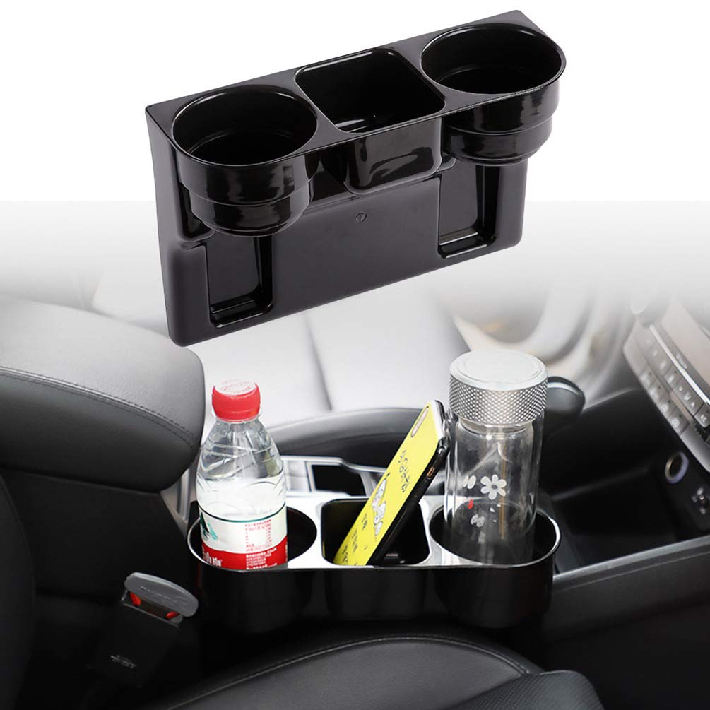 Multi-Functional 3-in-1 Car Cup Holder Organizer - Front Seat Drink Bottle Stand with Phone Holder & Storage for Wallet, Keys, Coins (Black) | Perfect for Road Trips, Commuting & Daily Driving