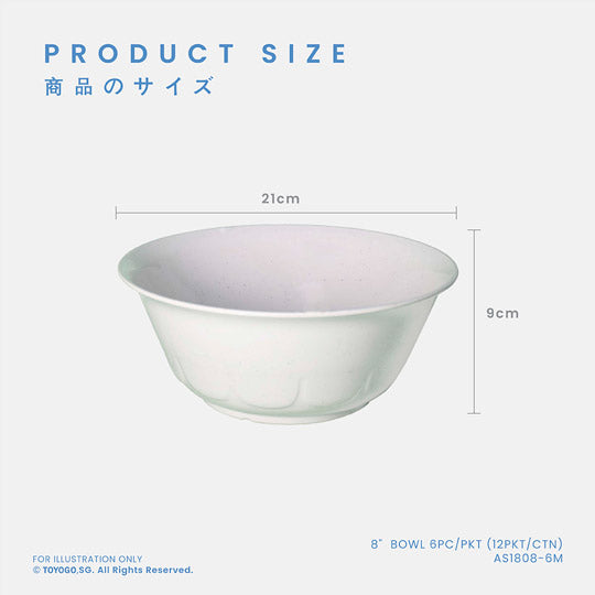 8-Piece Bowl Set - 6 Bowls per Pack (12 Packs per Carton) - Durable Melamine Bowls for Kitchen, Dining, and Outdoor Picnics - AS1808 6M