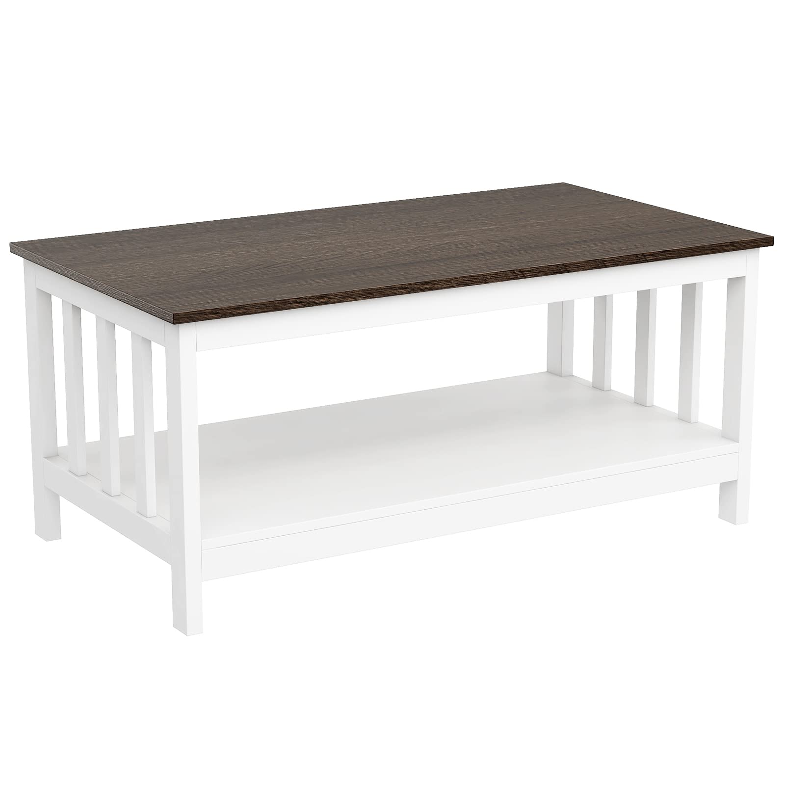 Farmhouse Coffee Table with Shelf - 40 Inch White Wooden Living Room Table for Rustic Home Decor | Perfect for Living Room, Lounge & Farmhouse Style Spaces