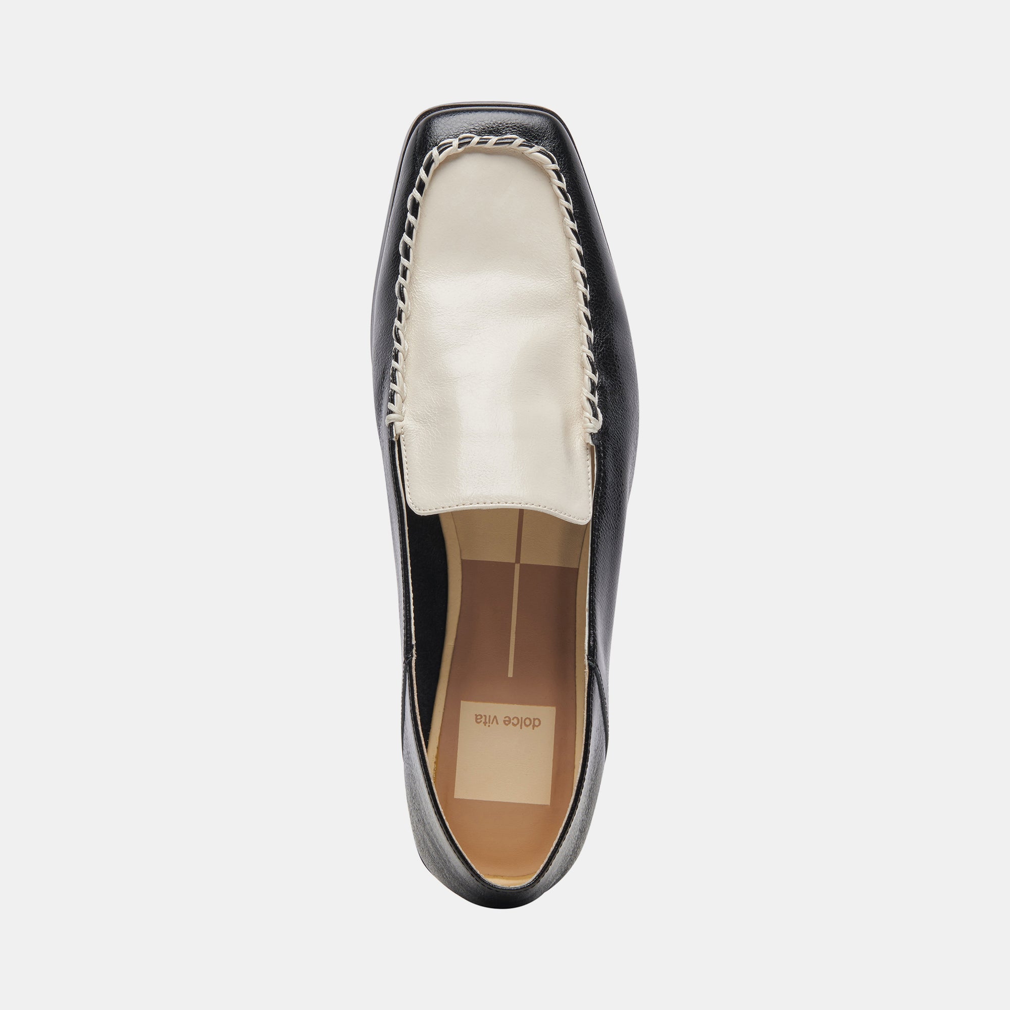 BENY Women's Wide Flats Shoes - White & Black Crinkle Patent Leather - Comfortable Slip-On Loafers for Work, Office, and Casual Wear