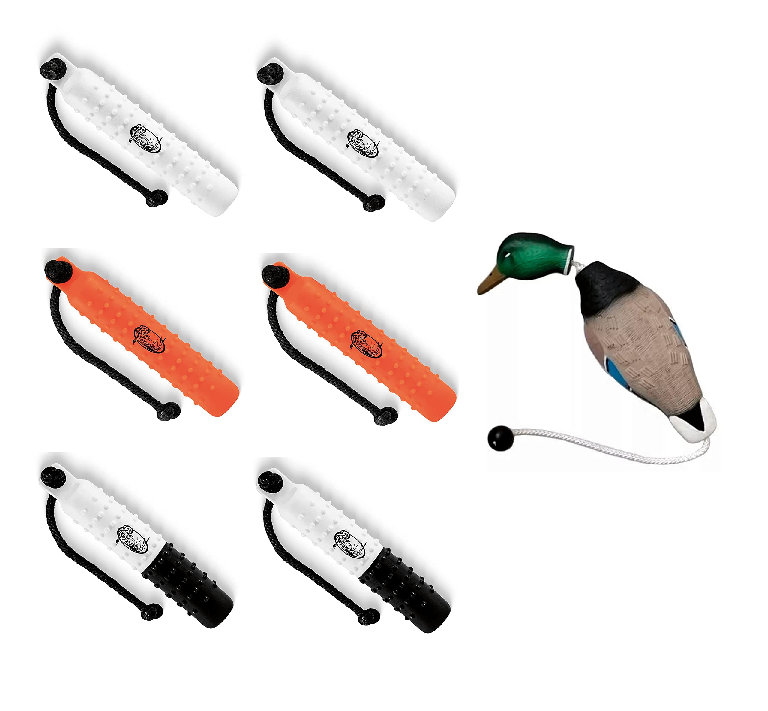 **Dog Training Bumpers Tri-Pack - Set of 6 Durable Fetch Toys (White, Orange, Dual Color) for Hunting & Retrieval - Soft Mouth Texture & Throw Ropes - Perfect for Duck, Mallard, Fowl Training - Ideal for Field, Water, and Backyard Drills**