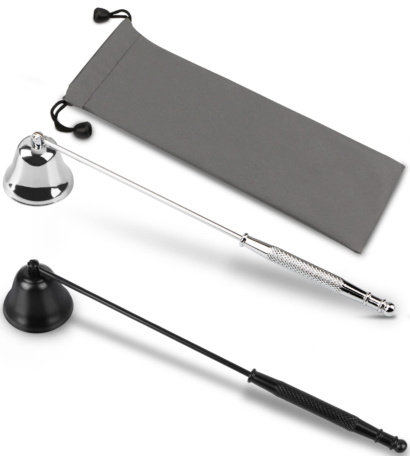 GOSGOONE Silver & Black Candle Snuffer with Long Handle - Elegant Hinged Candle Extinguisher Tool for Safely Putting Out Candles - Perfect for Home Decor, Romantic Dinners, and Church Ceremonies
