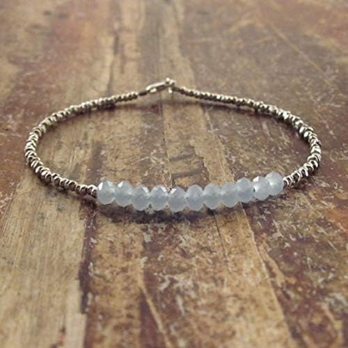 Chalcedony Beaded Bracelet for Women - Hill Tribe Silver Plated 4mm Beaded Bracelet, Best Friend Jewelry Gift for Her | Perfect for Birthday, Anniversary & Special Occasions