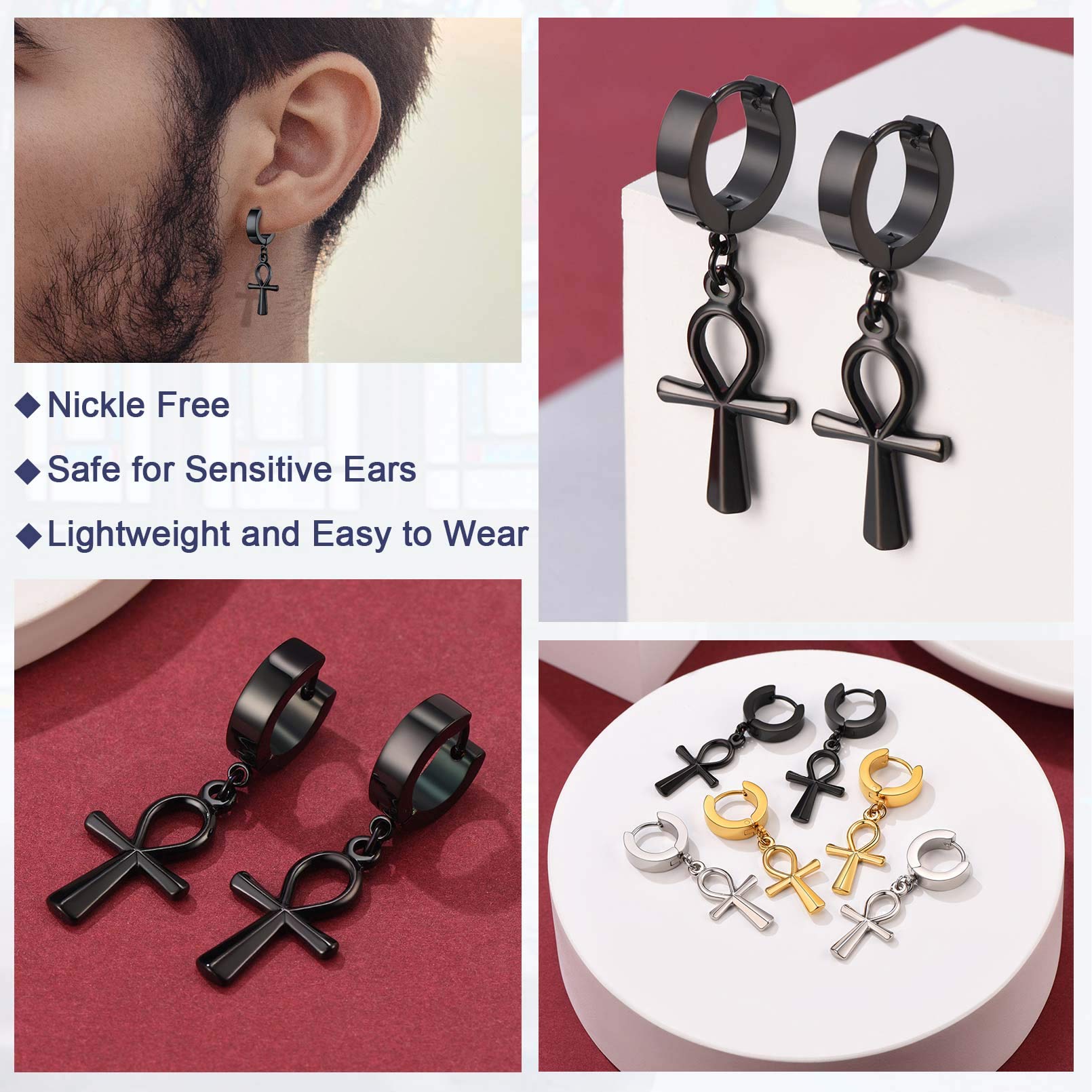 FaithHeart Women's Black Hoop Earrings - Stainless Steel Huggie Hoop Earrings for Women, Lightweight Drop Dangle Earrings with Gift Box - Perfect for Everyday Wear, Parties & Gifts