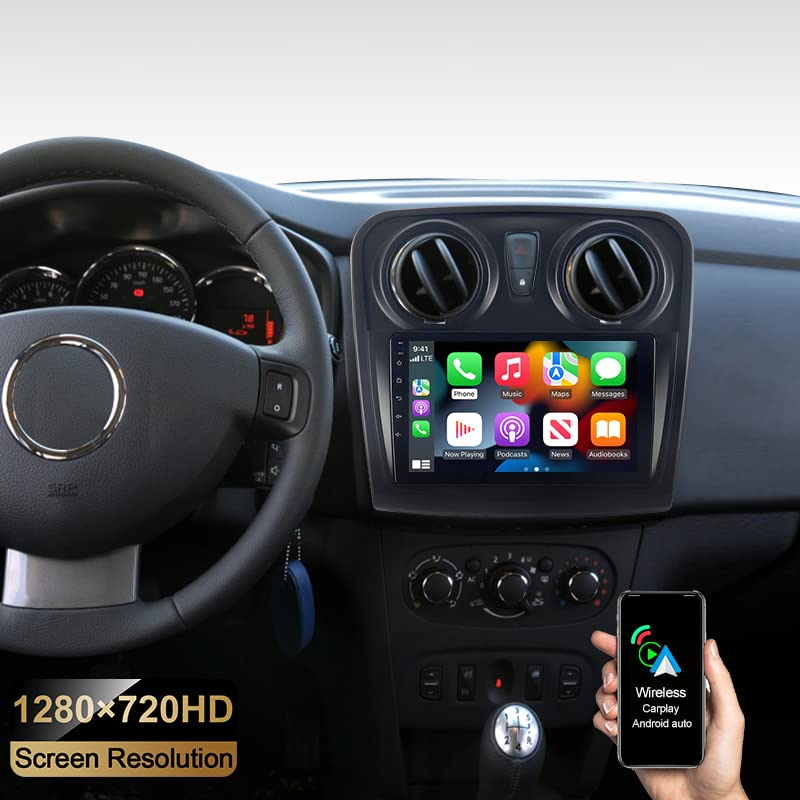 ACAVICA 9 Inch Android 13 Car Stereo for Renault Dacia Sandero 2 B52 (2012-2019) - GPS Navigation, Bluetooth, Wireless CarPlay, 2GB RAM + 32GB ROM - Upgrade Your In-Car Entertainment System for Seamless Music, Calls & Navigation