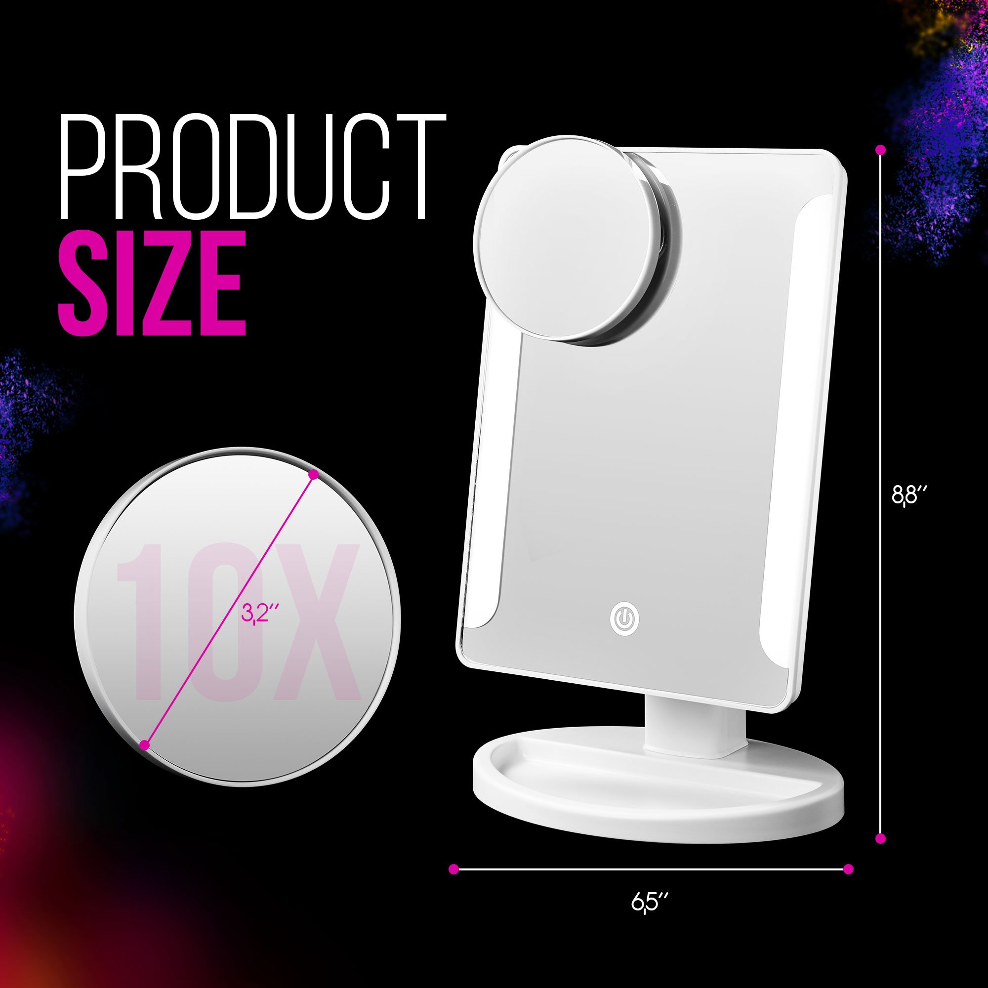 Smart Touch LED Makeup Mirror - Adjustable Portable Vanity Mirror with Natural Daylight Lighting & USB Cable - Perfect for Travel, Home, and Professional Makeup Application