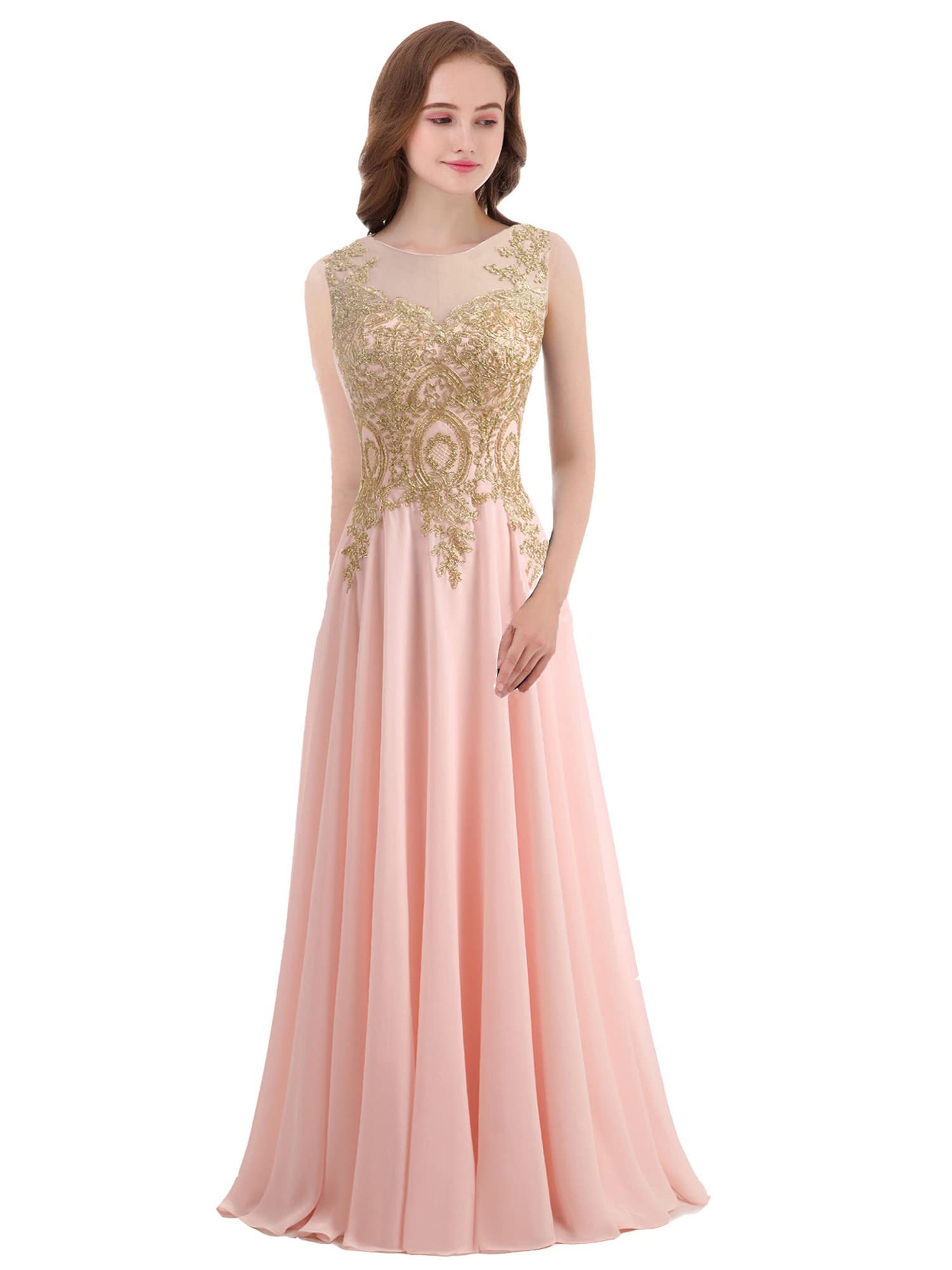 Elegant Gold Lace A-Line Long Chiffon Formal Dress for Women | Corset Prom Evening Gown | Perfect for Weddings, Galas & Special Occasions