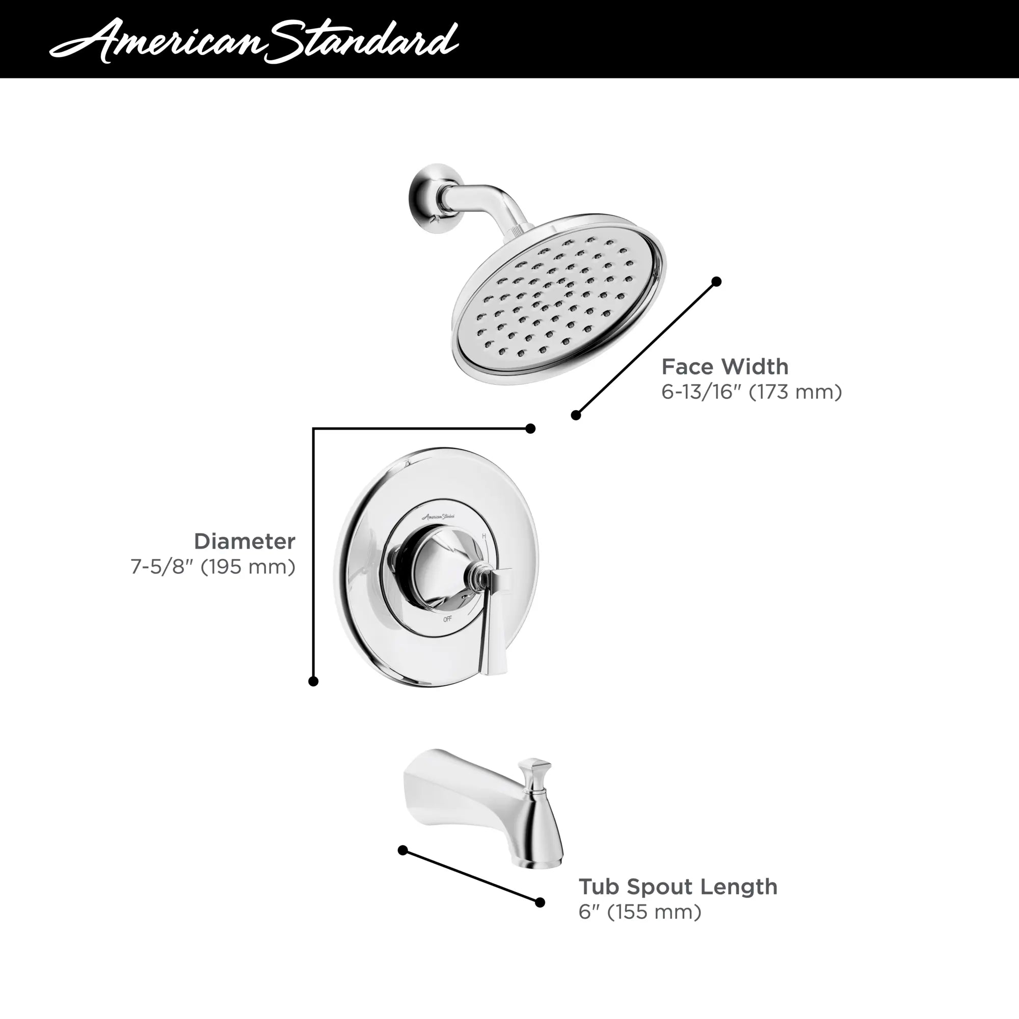 Glenmere 2.5 GPM/6.8 LPM Pressure Balance Tub and Shower Trim Kit with Showerhead & Double Ceramic Cartridge - Perfect for Bathroom Renovation and Modern Home Upgrades