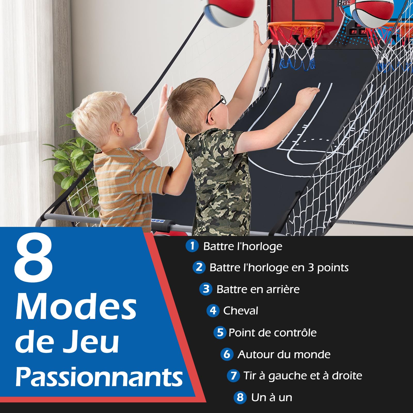 GYMAX Foldable Basketball Game - Double Shot Arcade with 8 Game Modes, Electronic Scoreboard, 4 Balls & Air Pump - Indoor/Outdoor Basketball Hoop for Kids & Adults - Perfect for Home, Backyard, Party & Gym Fun
