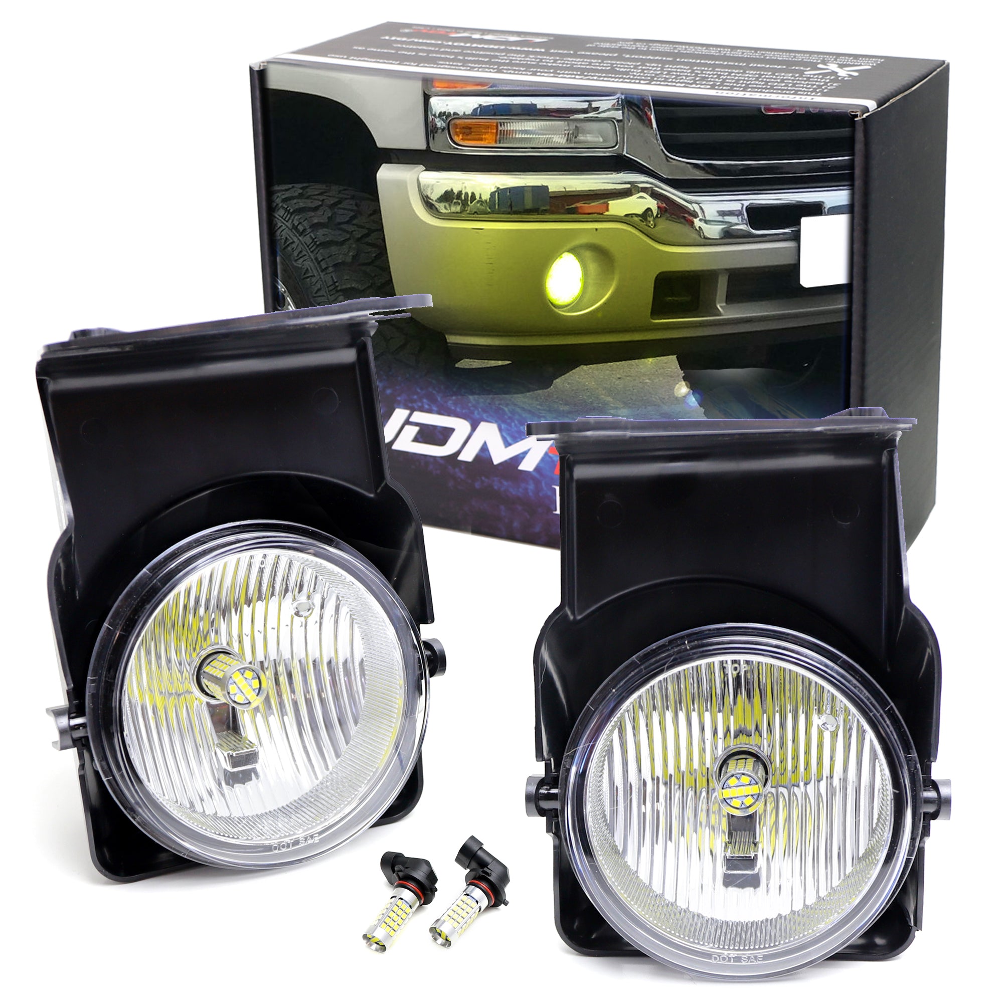 2003-2006 GMC Sierra Clear Lens Fog Lamps with 2500K Selective Yellow LED Bulbs - Durable Off-Road Lighting for Night Driving & Foggy Conditions