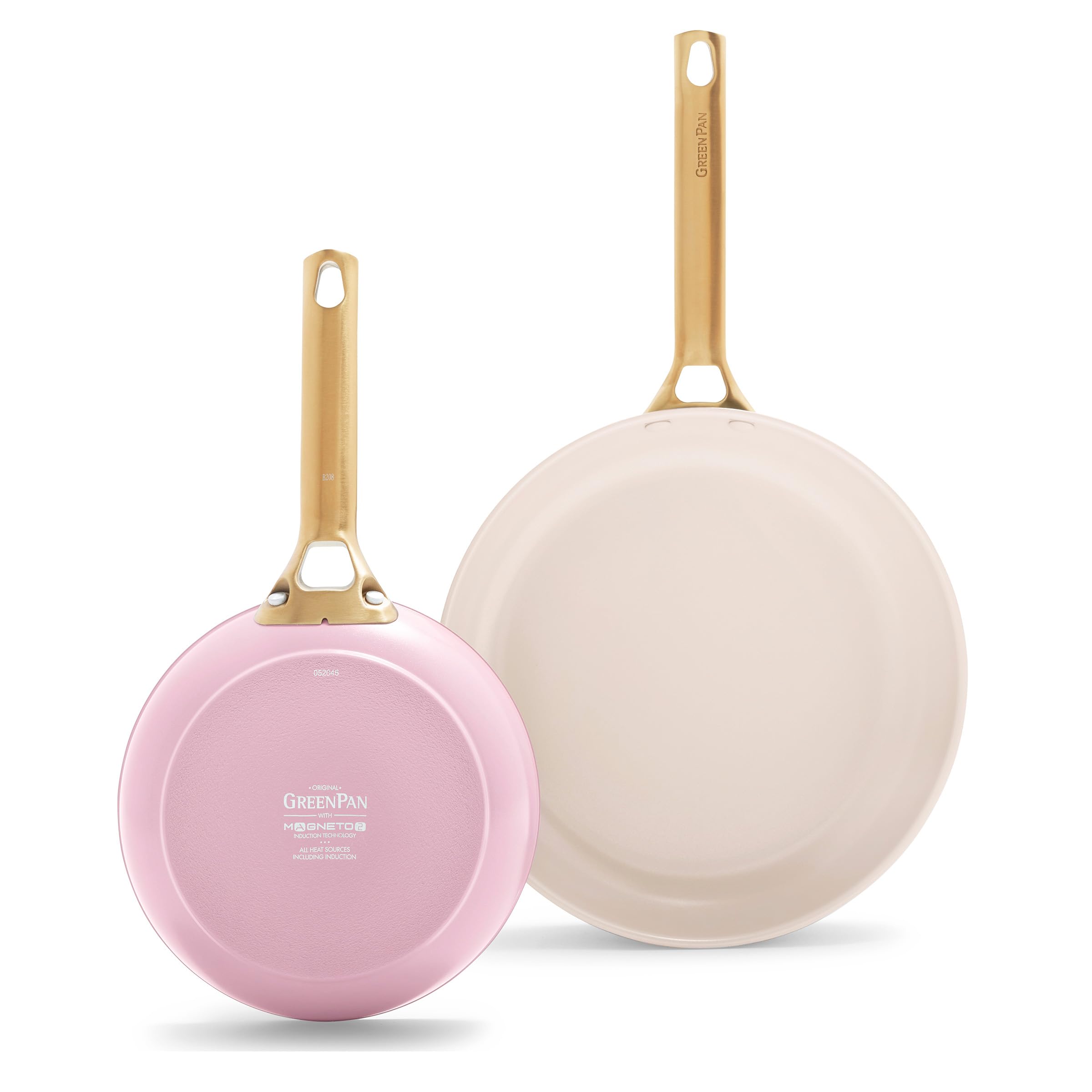 GreenPan Reserve Hard Anodized Healthy Ceramic Nonstick 20cm & 26cm Frying Pan Skillet Set - PFAS-Free, Induction & Oven Safe Cookware with Gold Handle (Blush Pink) - Perfect for Healthy Cooking, Sautéing & Frying in Modern Kitchens