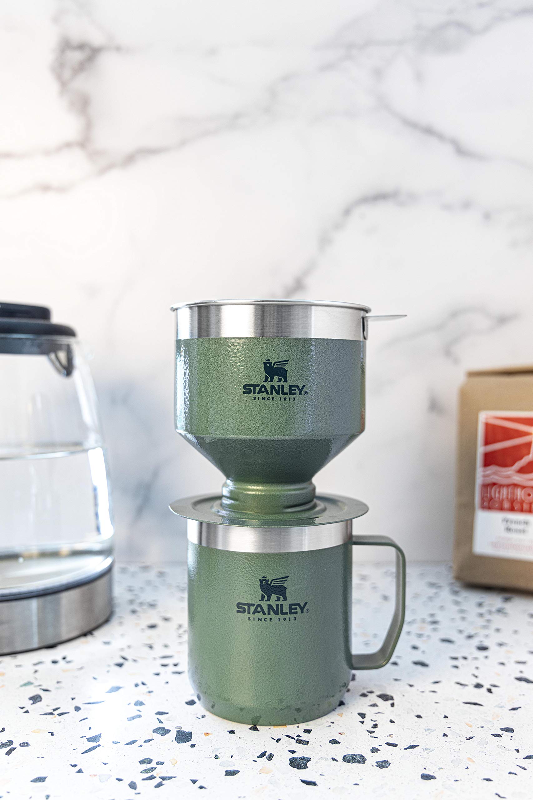 Stanley Perfect Brew Pour Over Coffee Maker - Single Cup Manual Drip Coffee Maker with Reusable Stainless Steel Filter | BPA-Free | Easy to Clean | Hammertone Green | Ideal for Home, Office & Travel Use
