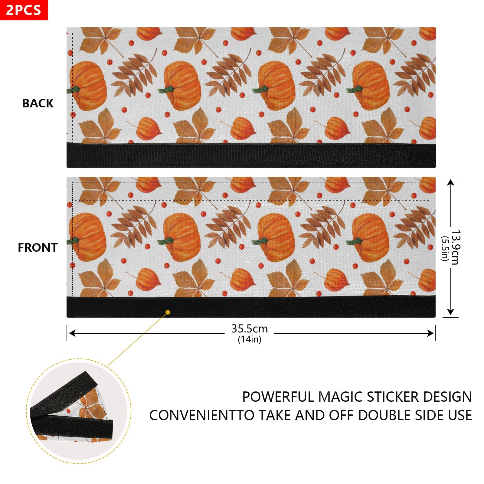 Autumn Maple Leaves Pumpkin Refrigerator Handle Covers - Set of 2 Non-Slip Kitchen Appliance Protectors for Fridge, Microwave & Dishwasher - Fall Berry Design Home Decor for Cozy Thanksgiving & Holiday Season