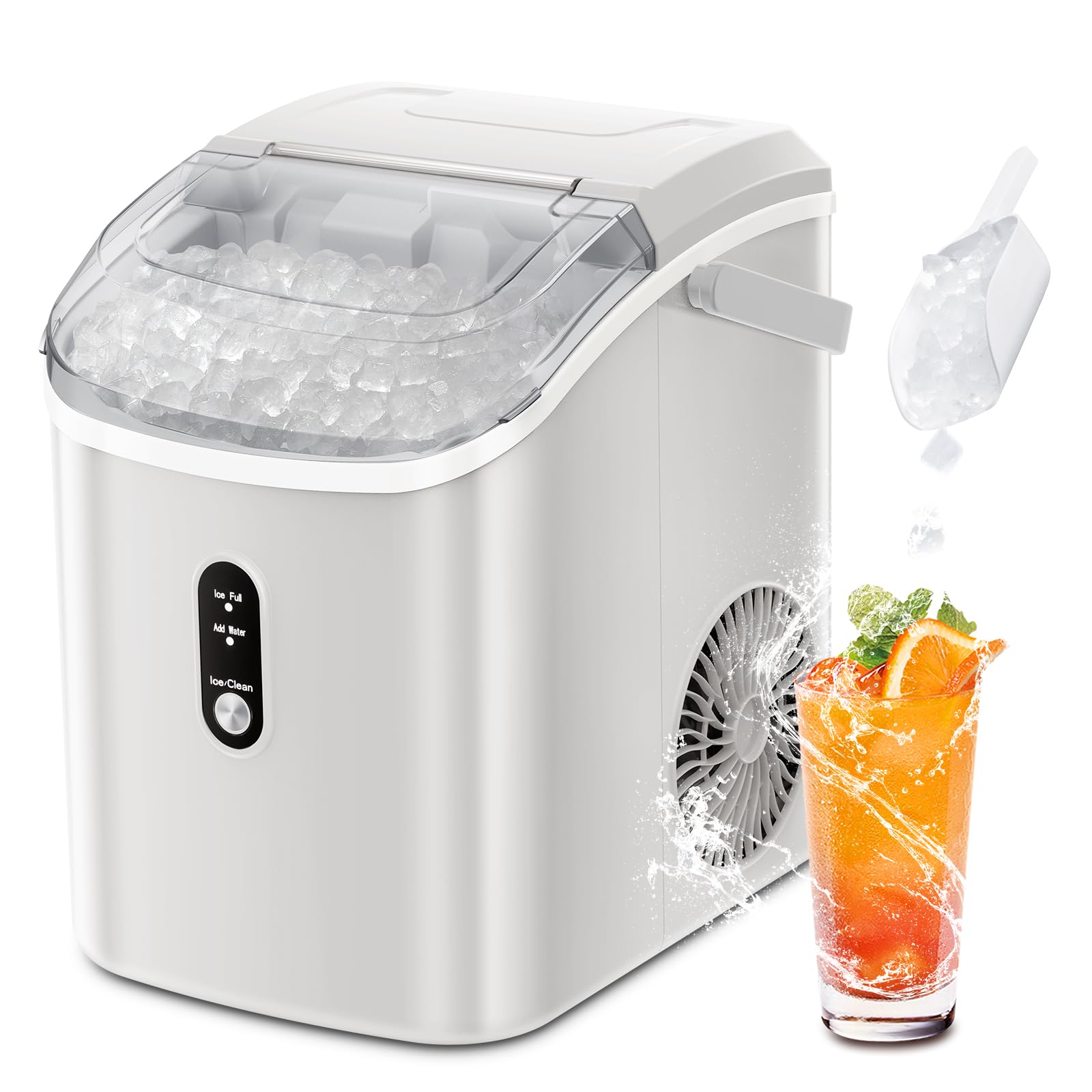 ZAFRO Portable Countertop Ice Maker with Handle - 35.5Lbs/24H Fast Ice Production, Self-Cleaning Nugget Ice Machine with Ice Basket & Scoop - Perfect for Home, Office, Parties & Outdoor Use - White