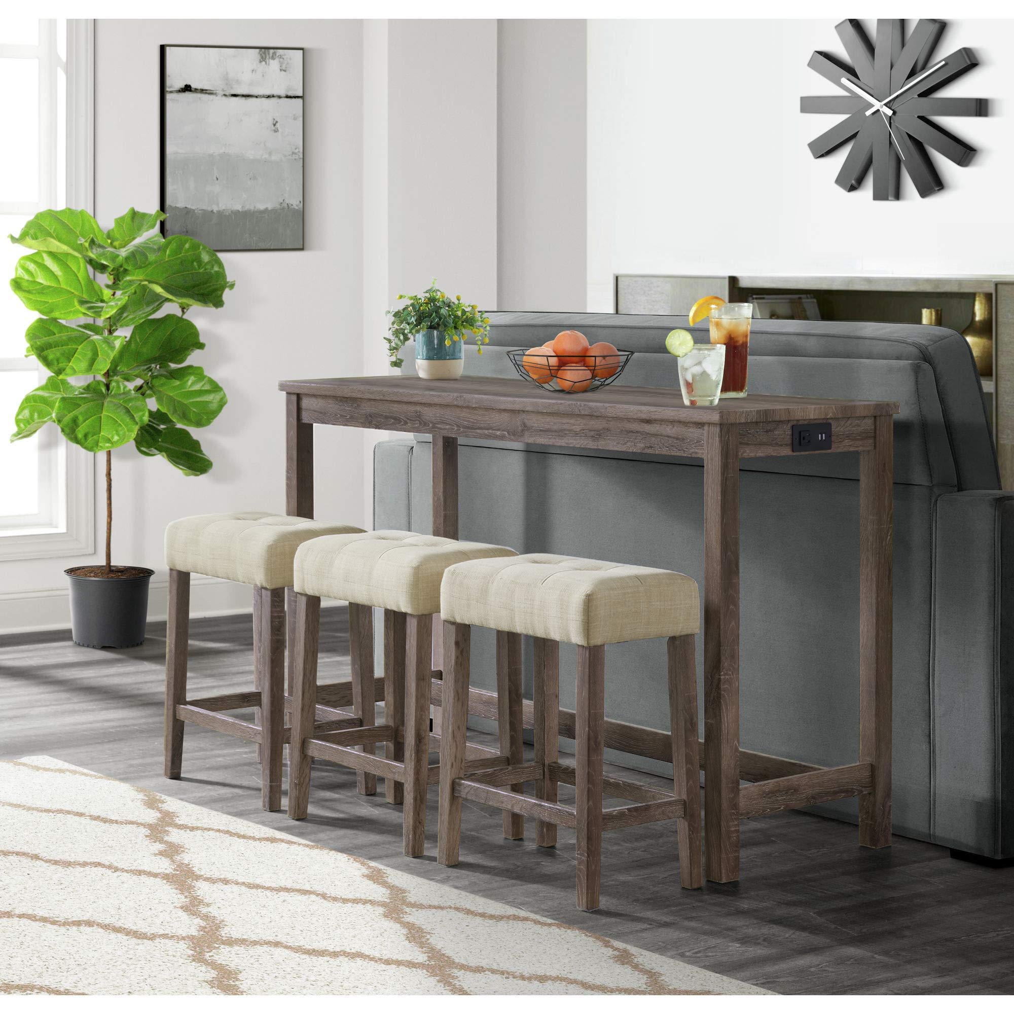 Picket House Furnishings Turner 3-Piece Multipurpose Bar Table Set in Grey - Perfect for Kitchen, Dining Room, Patio & Small Space Living