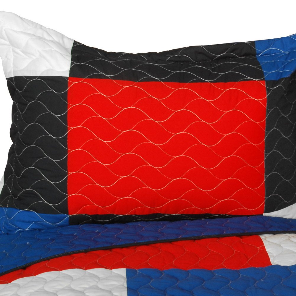 Vermicelli-Quilted Patchwork Geometric Quilt Set Full/Queen Size - Stylish & Comfortable Bedding for Modern Bedroom Decor
