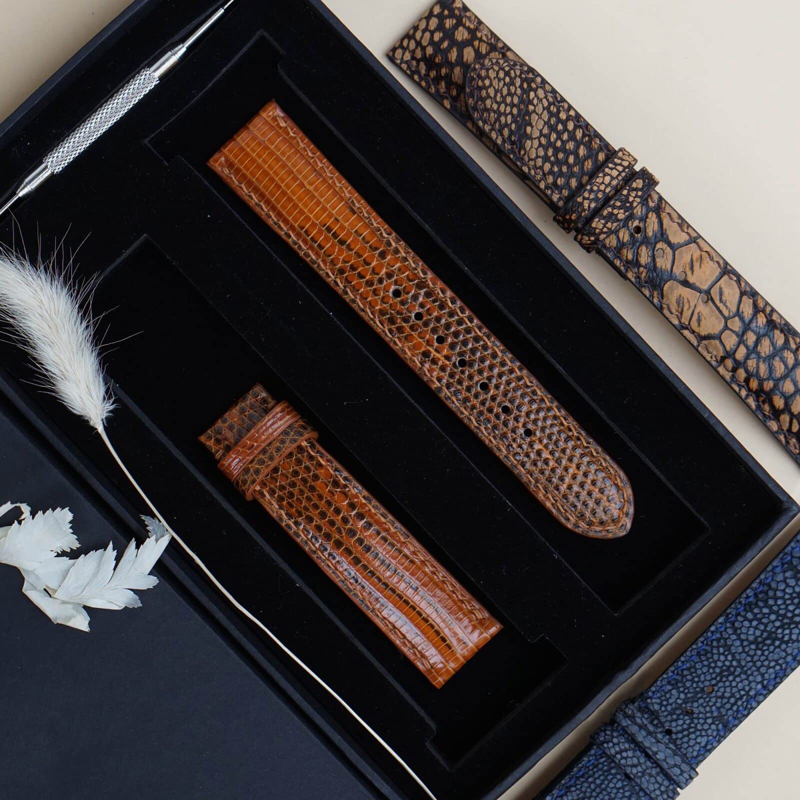 Handmade Terracotta Lizard Leather Watch Band with Steel Folding Clasp - 19mm Orange Watch Strap for Men & Women | Perfect for Casual, Business & Outdoor Activities
