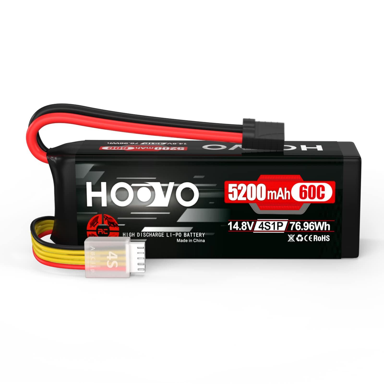 HOOVO 14.8V 5200mAh 60C 4S Lipo Battery with XT60 Connector - High Performance Rechargeable Battery for RC Helicopter, Airplane, Drone, Quadcopter, Boat - Perfect for Long Flight Time and Extreme RC Hobby Activities