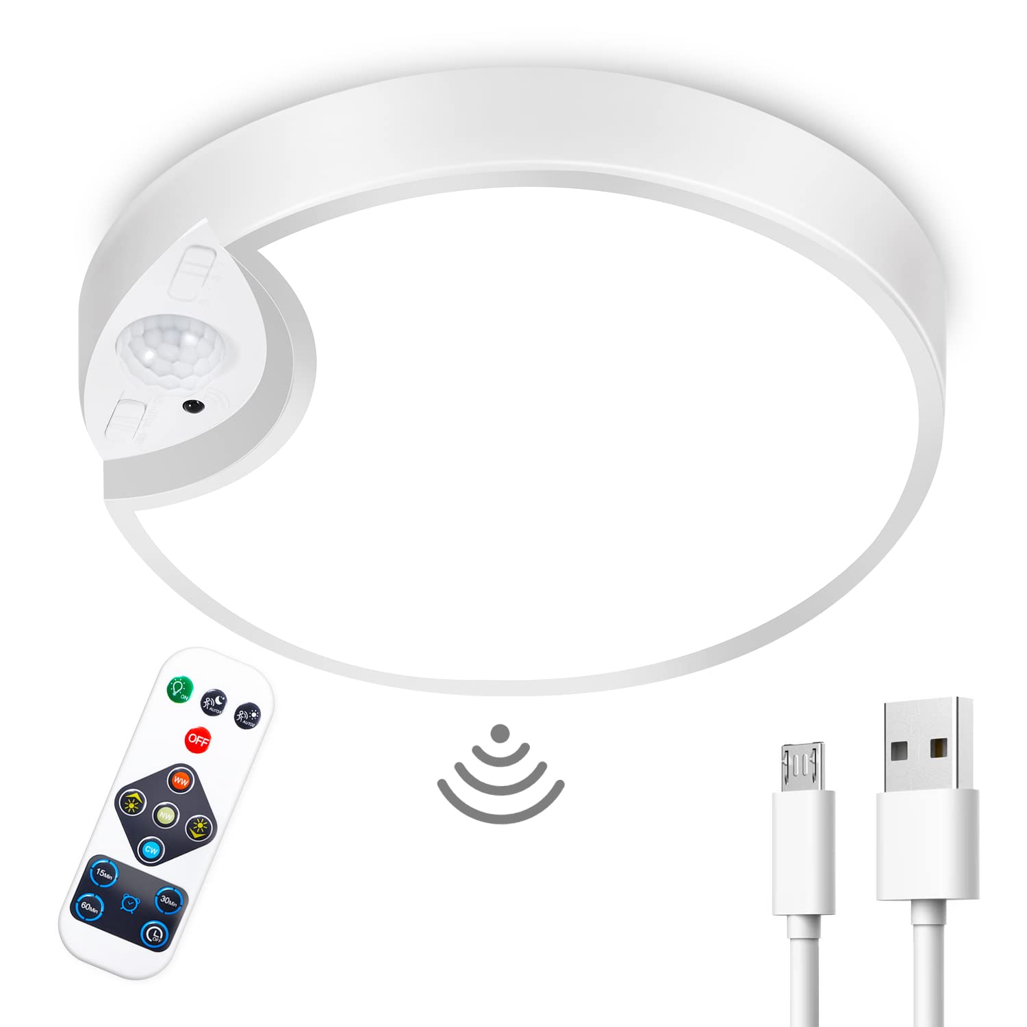 Rechargeable Motion Sensor Light with Remote - 7.5 Inch 400LM 8000mAh Battery Powered Ceiling Light for Indoor Use | Perfect for Shed, Loft, Garage, Hallway & Bathroom Lighting