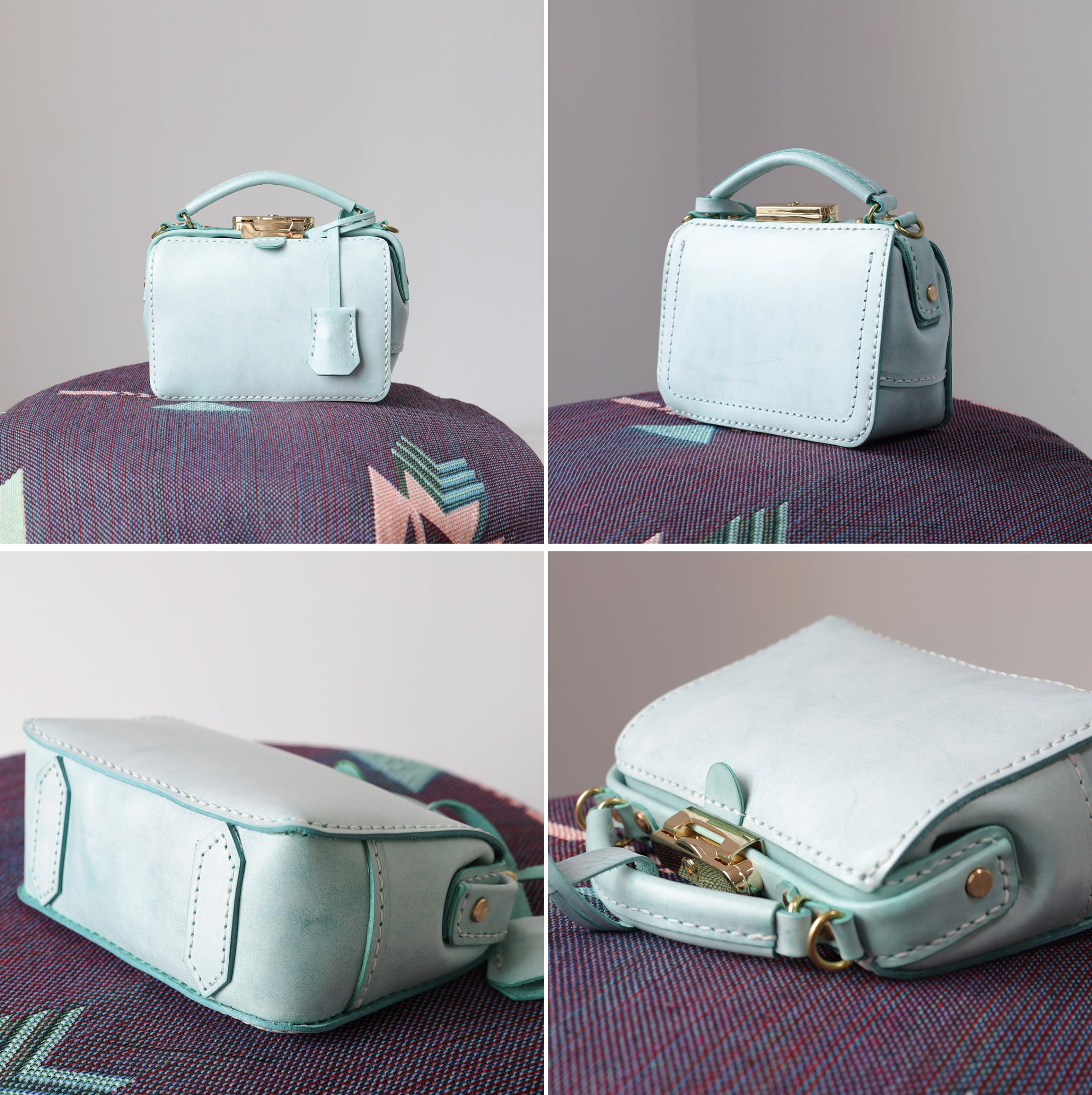 Premium Dulles Doctor Bag for Women - Genuine Cowhide Leather Handmade Shoulder Purse in Light Blue | Perfect for Work, Travel & Everyday Use