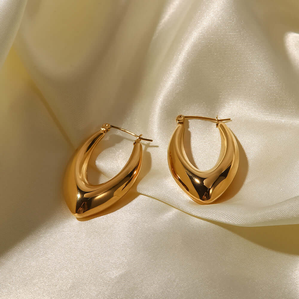 18K Gold Plated French Curve Hoop Earrings for Women - Elegant Dangle Earrings for Party, Wedding & Everyday Wear | JDEH290