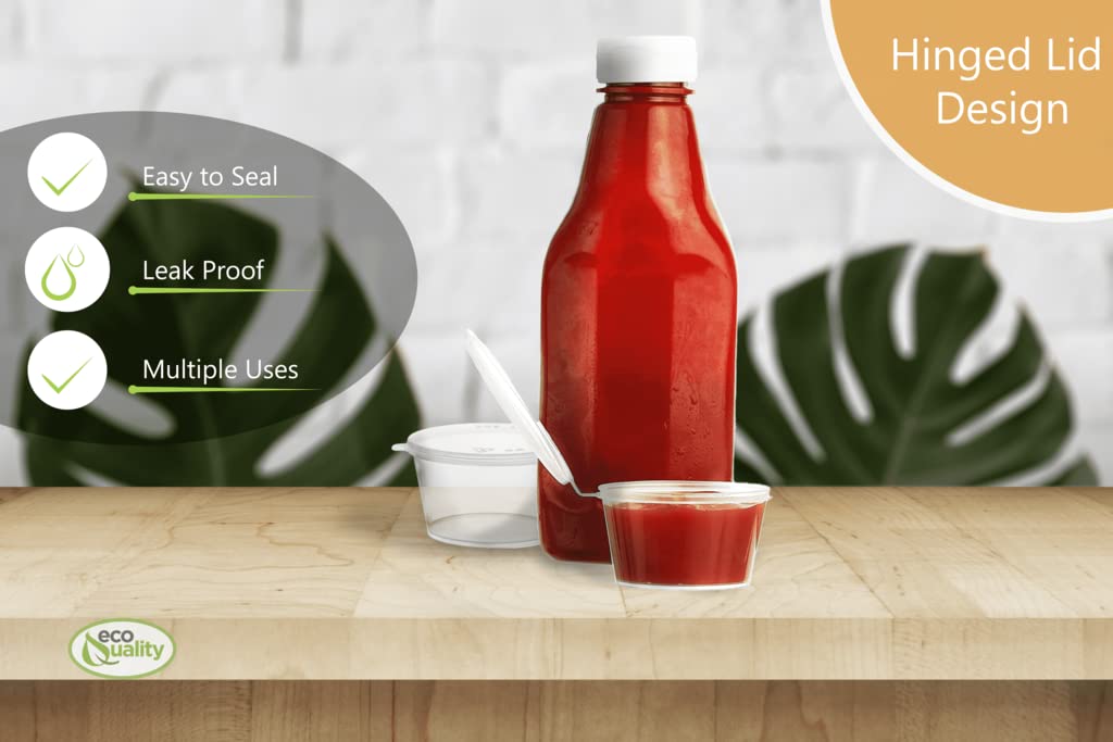 EcoQuality 5.5 Oz Leak Proof Portion Cups with Lids - BPA-Free Plastic Condiment Containers with Hinged Lids - Perfect for Sauces, Samples, Slime, Jello Shots & Food Storage (1000 Pack) - Ideal for Restaurants, Catering, Parties & Home Use