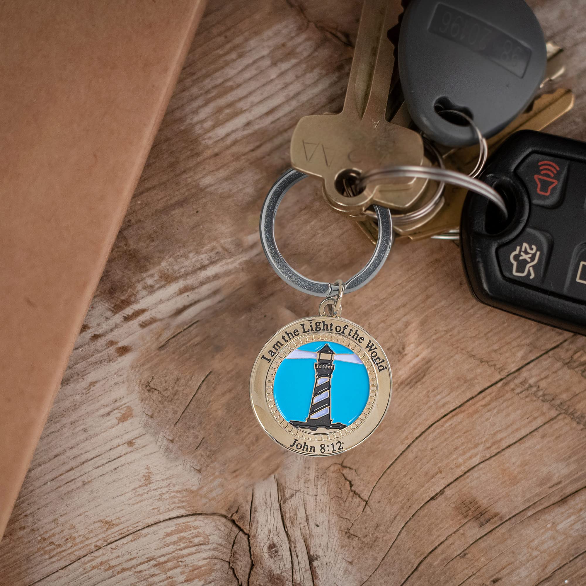 John 8:12 Lighthouse Keychain - Religious Pendant for Keys & Gifts