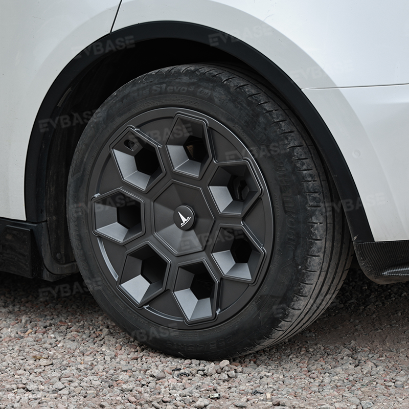 Tesla Model Y 19-Inch Hex Wedge Wheel Covers - Matte Black Honeycomb Hubcaps with Rim Protector | Stylish & Durable Alloy Wheel Covers for Enhanced Protection & Performance | Perfect for Daily Commute, Road Trips & Car Customization