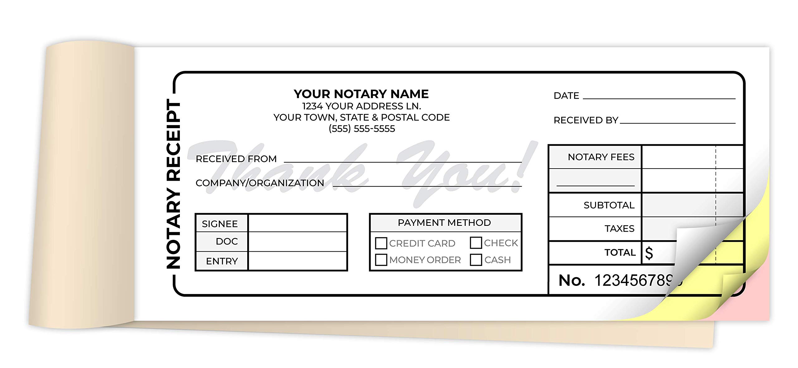 Custom Printed 2.83 x 7 Inches Carbonless Notary Receipt Books - NCR 3-Part Staple Bound Pads with Manila Cover - Personalized with Your Company Name (1200 Qty) - Perfect for Notary Public, Legal Offices & Business Transactions