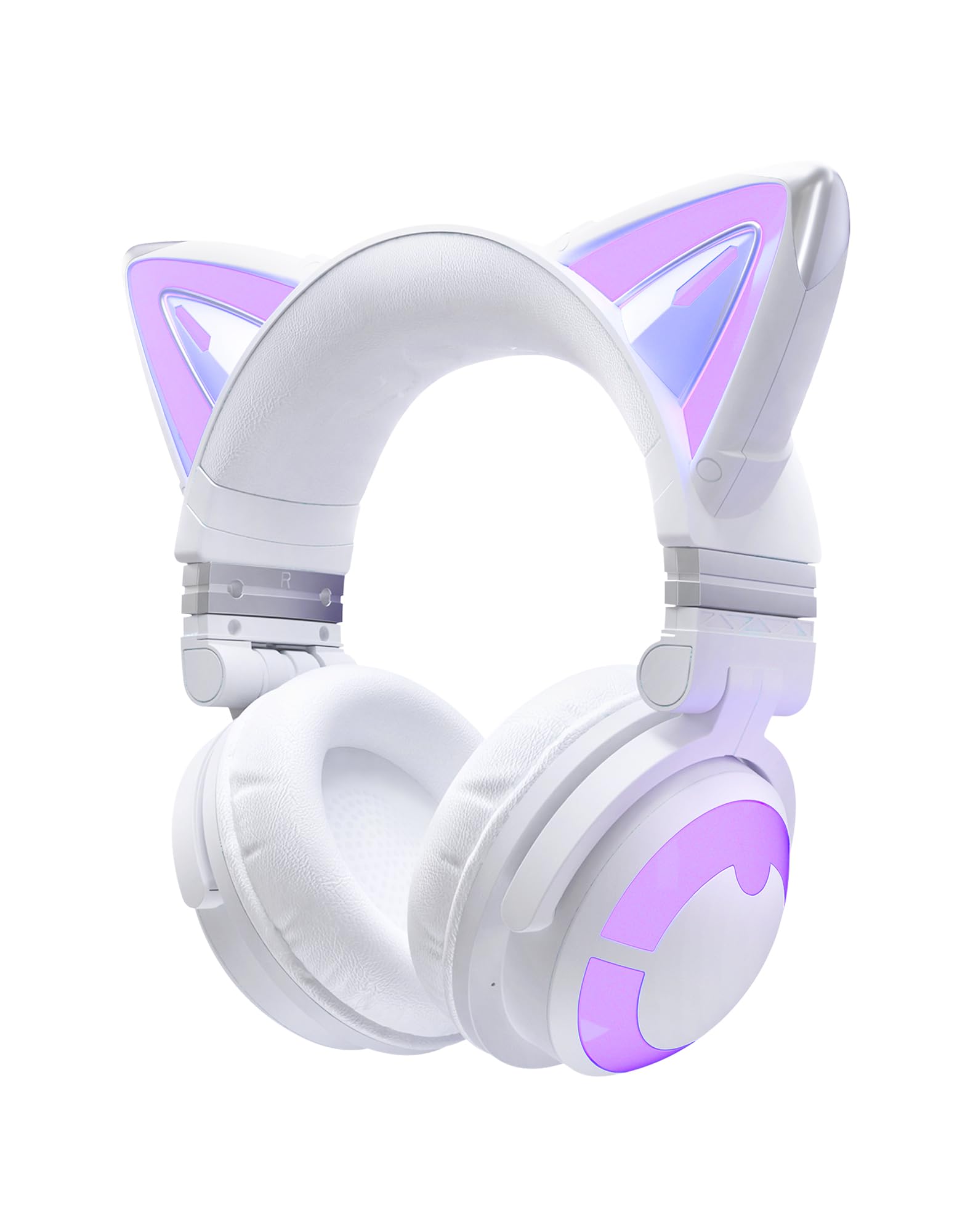 YOWU Cat Ear Headphones CE - Wired & Wireless Gaming Headset with Live Sound, Built-in Mic, RGB Lighting for PC, PS5, Nintendo Switch - Perfect for Anime Lovers & Streamers (White)