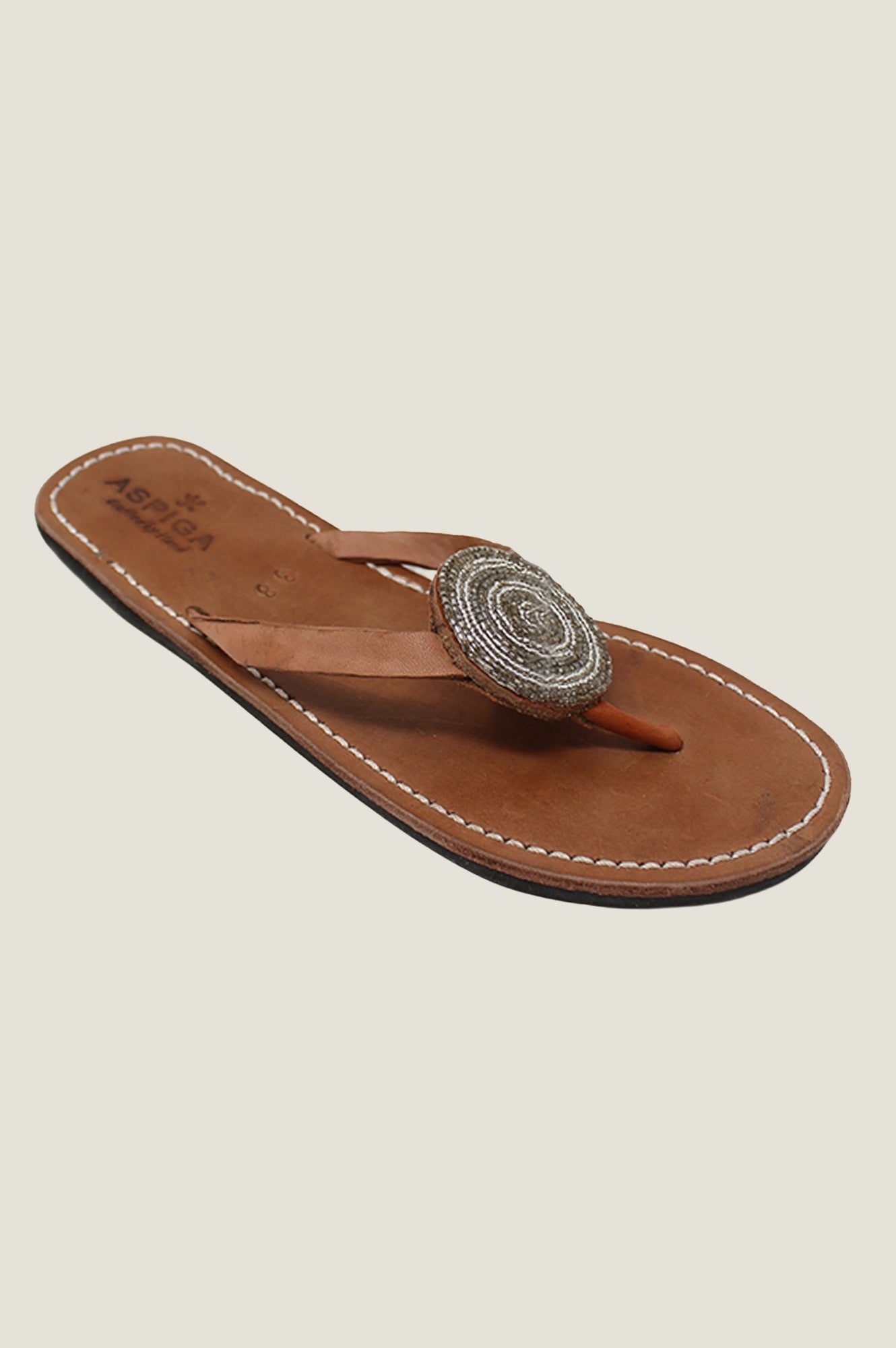 Stylish Silver Disc Leather Sandals for Women - Comfortable Summer Beach & Casual Walking Sandals