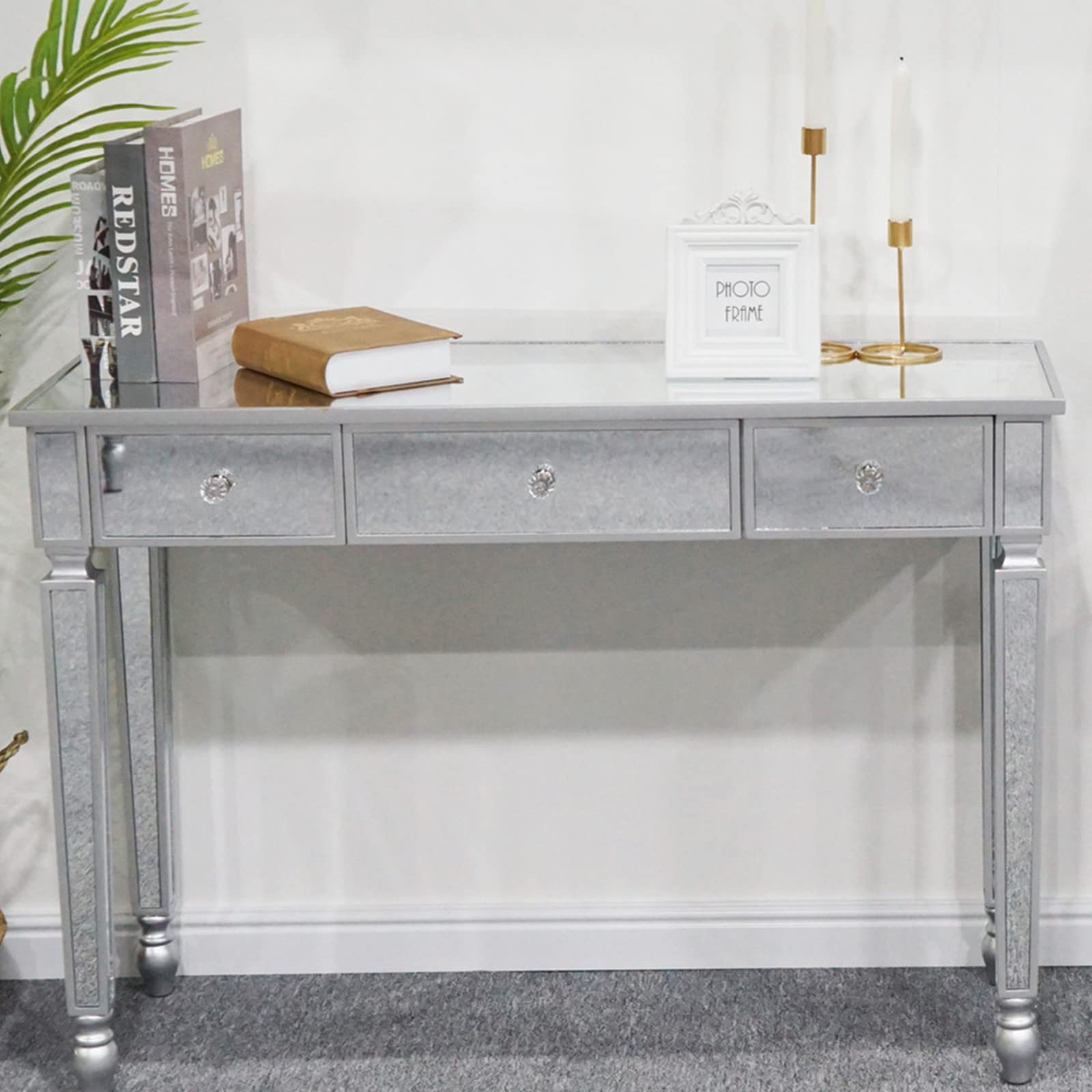 Contemporary Design 3-Drawer Mirror Dressing Table - Elegant Console Table for Bedroom & Living Room | Perfect for Makeup, Vanity & Home Decor