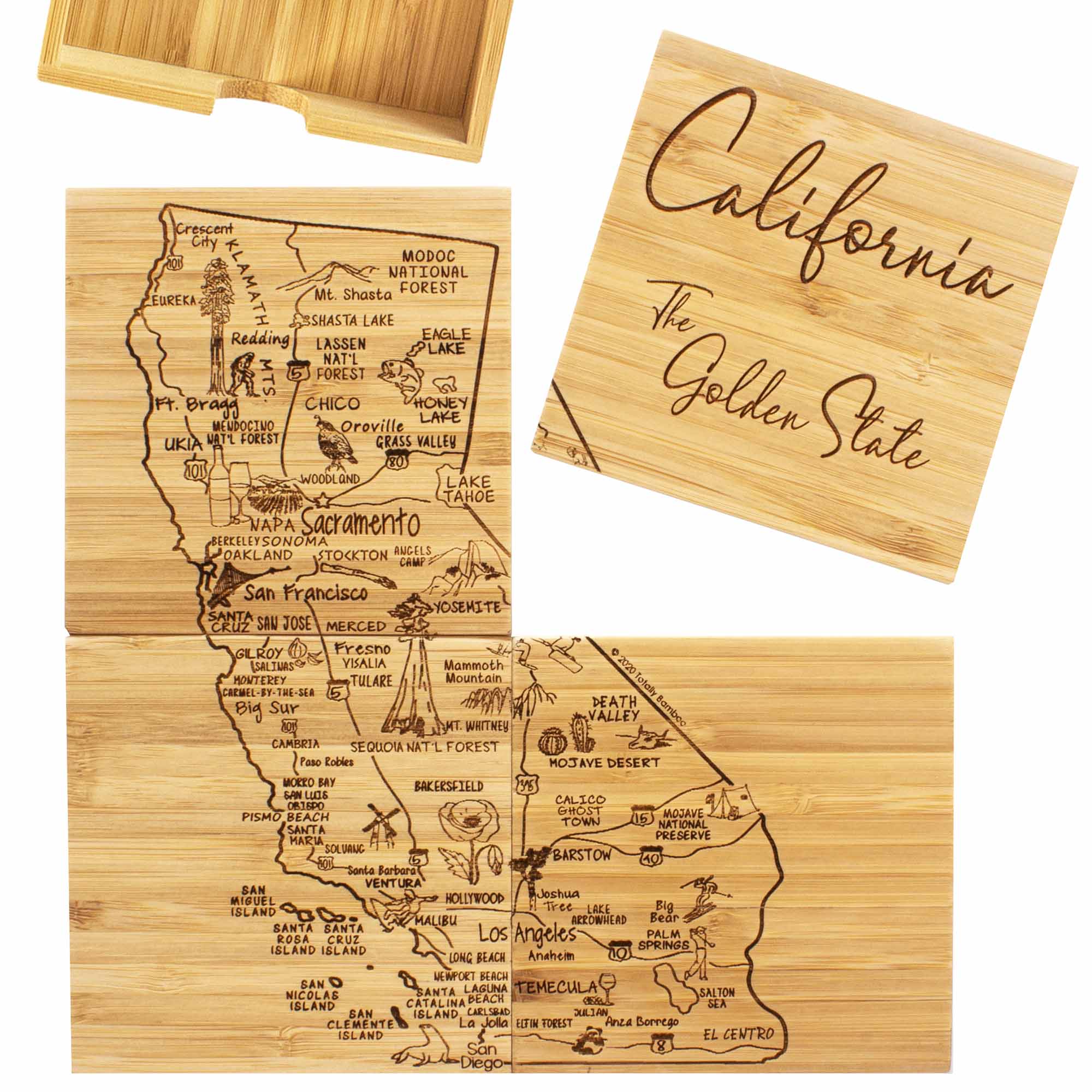 4-Piece California Puzzle Coaster Set with Storage Case - Fun & Functional Drink Coasters for Home, Office, or Gifts
