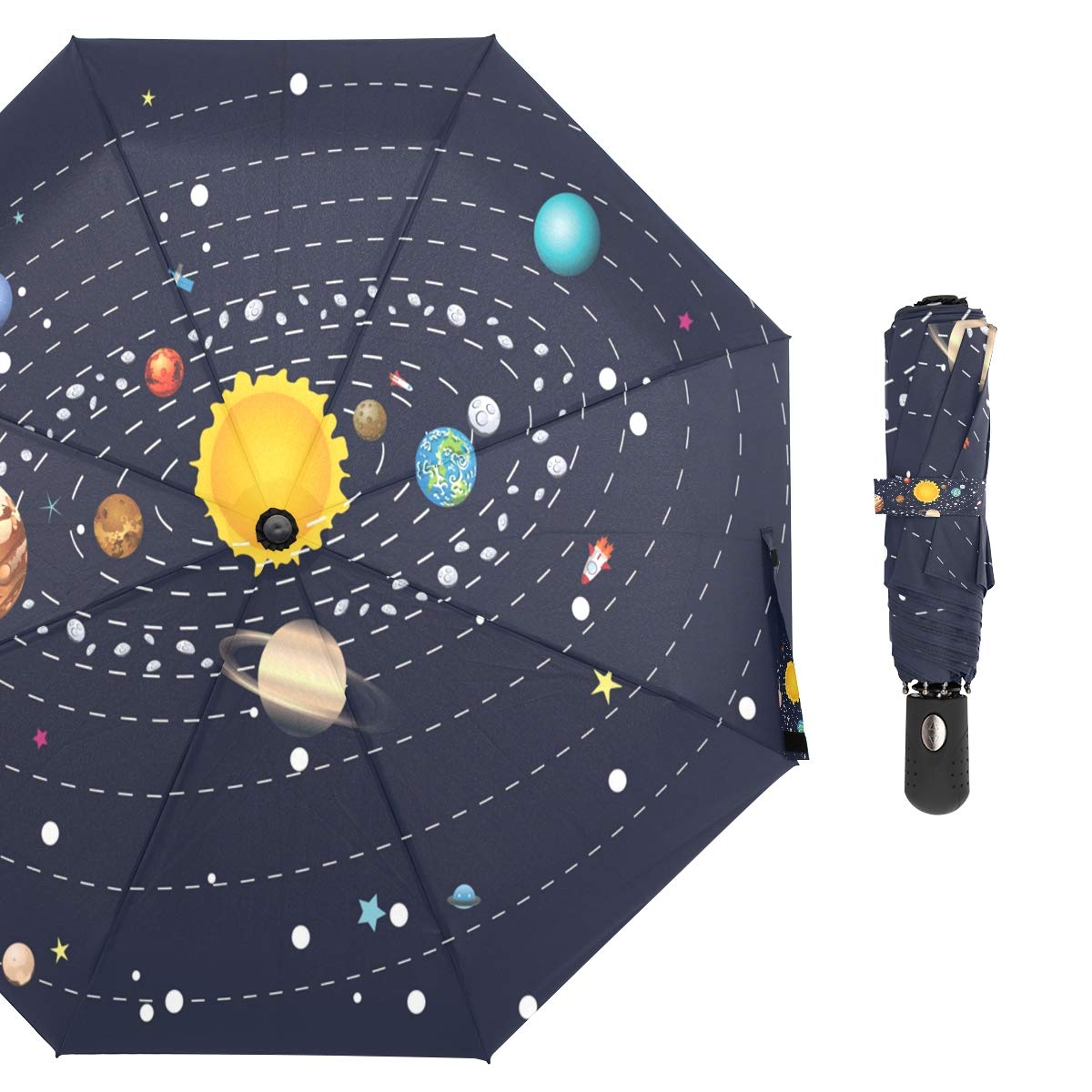 Starry Night Travel Umbrella - Van Gogh Inspired Auto Open Close Windproof Compact Folding Reverse Umbrella, Portable Lightweight for Women & Kids | Perfect for Commuting, Travel & Outdoor Activities
