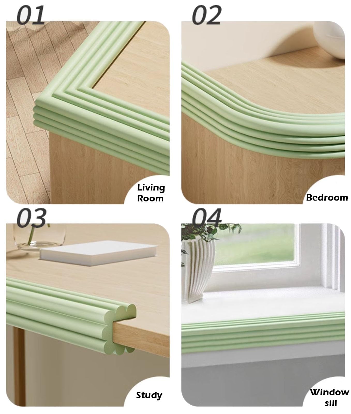 3 Inch Extra Wide Foam Edge Protector Stick - Furniture Bumper Guard for Cabinet, Oven, Table & Baby Crib (White/Green) | Anti-Collision Safety Padding for Bunk Bed Steps & Sharp Corners | Home & Office Protection Solution