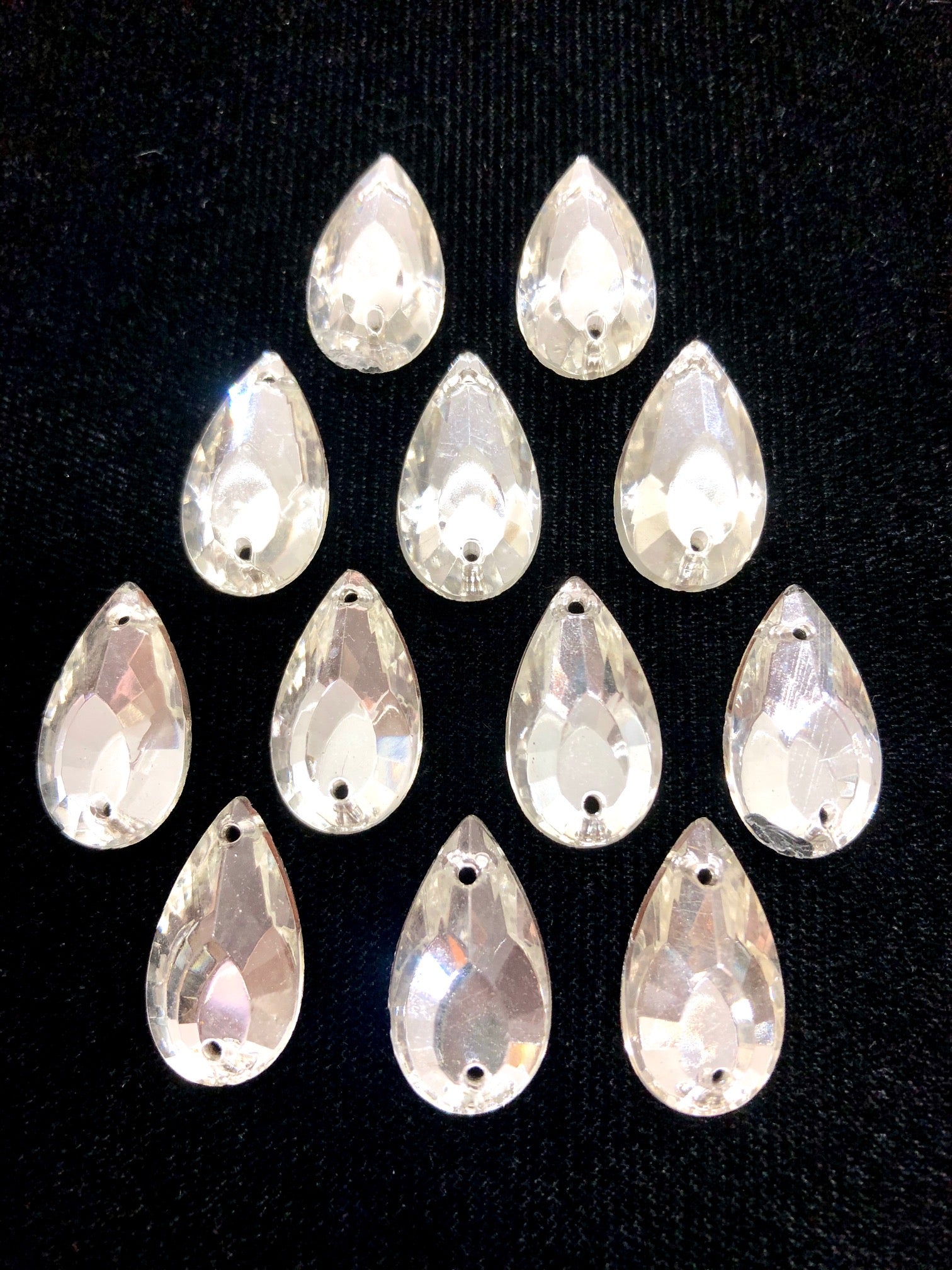12 Pack 20x11mm Czech Crystal Pear Shape Rhinestones for Sewing - Perfect for DIY Costumes, Wedding Dresses, and Handmade Crafts