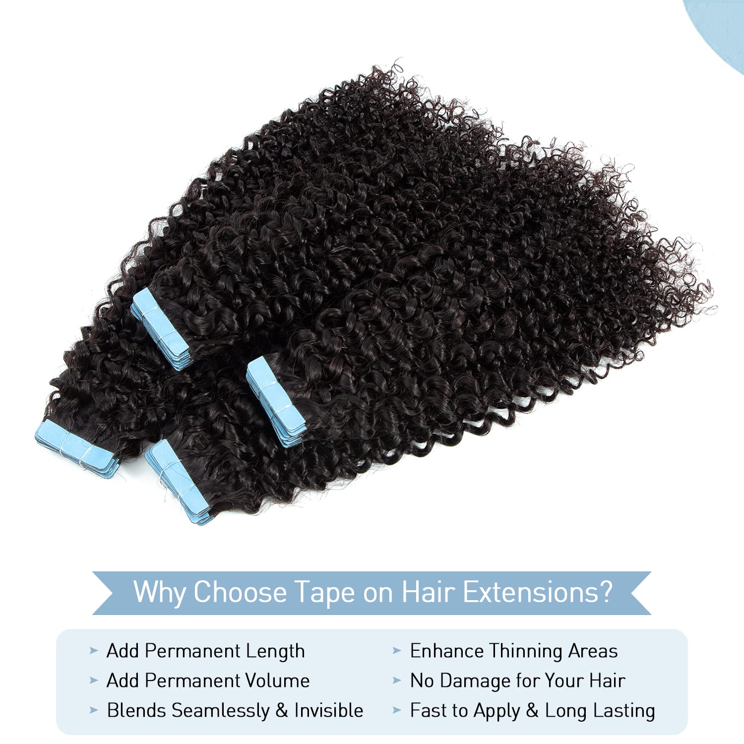 Premium 40-Piece Kinky Curly Tape-In Hair Extensions for Black Women | 100% Human Hair | Seamless & Invisible Tape | Semi-Permanent Natural Hair Extensions for Daily Wear, Parties & Special Occasions