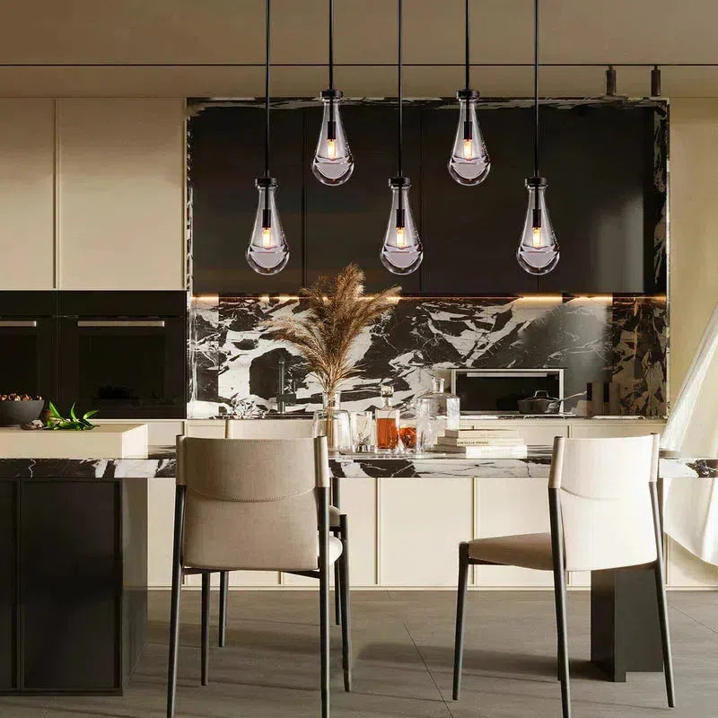 36 Inch Raindrop Linear Chandelier with 5 Lights - Modern Crystal Pendant Lighting for Dining Room, Kitchen Island & Entryway