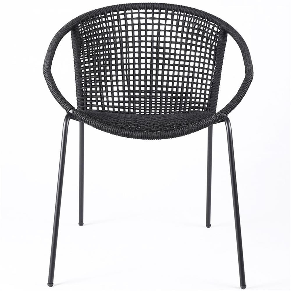 Armen Living Modern Stackable Steel Dining Chair with Black Rope - Indoor Outdoor Patio Furniture Set of 2 - Perfect for Dining Rooms, Kitchenettes, and Backyard Entertaining