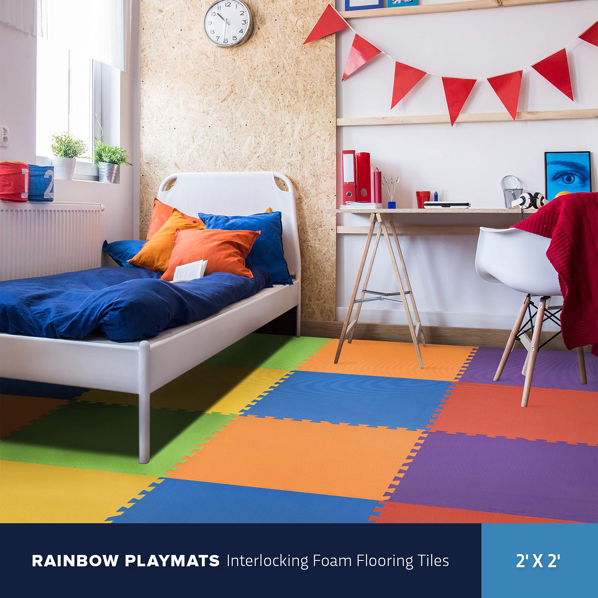 Non-Toxic EVA Foam Floor Mats for Baby & Toddler - 24-Piece Soft Interlocking Puzzle Tiles for Playroom, Nursery, Gym | Safe, Cushioned Rainbow Play Mat for Kids' Learning & Crawling Space