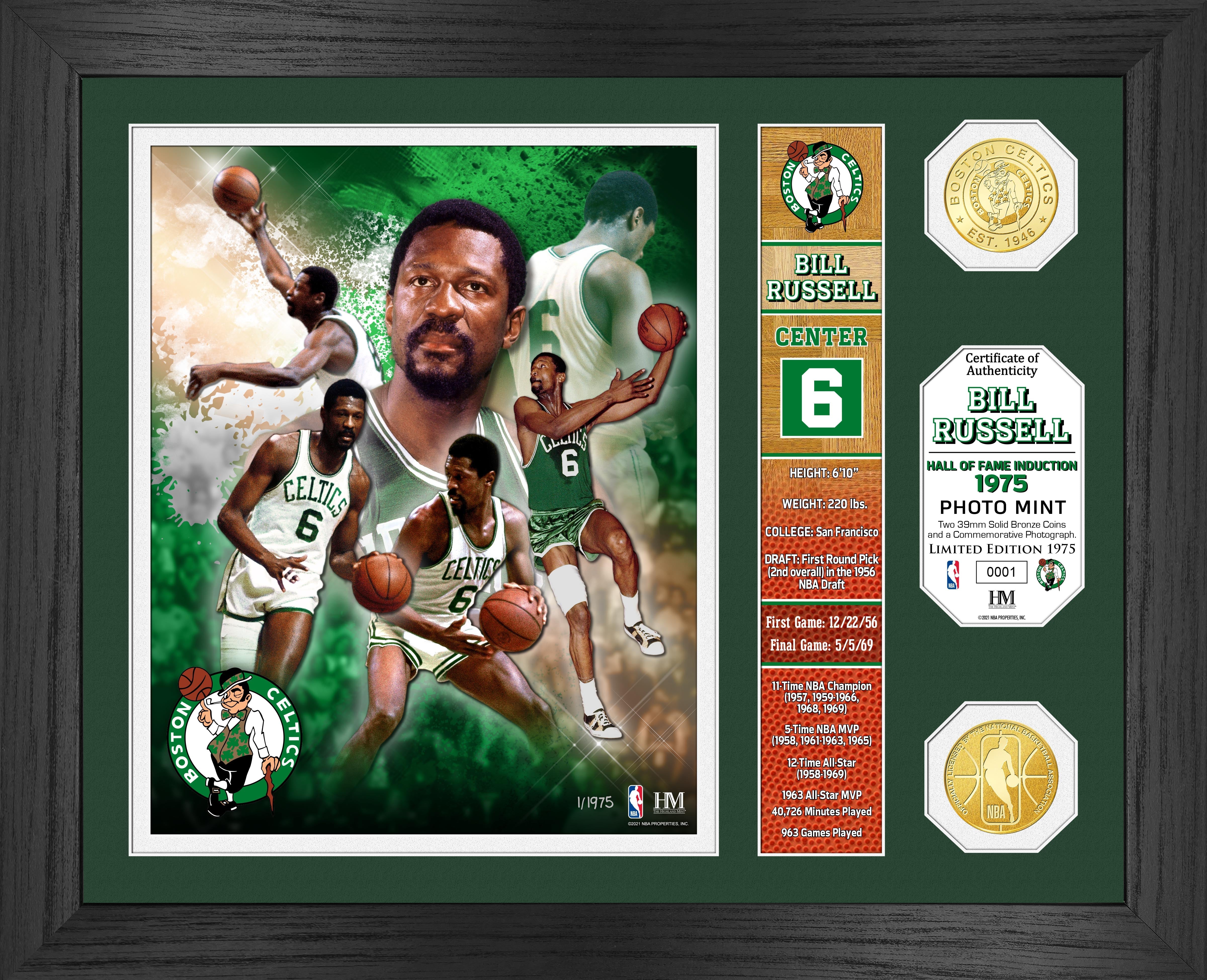 Bill Russell NBA Hall of Fame Commemorative Bronze Coin with Display Banner - Collectible Sports Memorabilia for Celtics Fans, Basketball Enthusiasts & Coin Collectors - Perfect for Man Cave, Sports Room Decor or Gift for Basketball Lovers