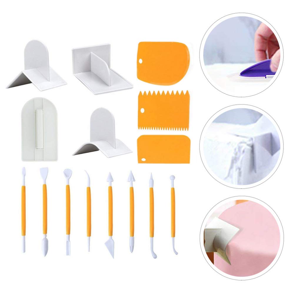 Hemoton 15Pcs Fondant Smoother Set - Cake Decorating Spatula, Pastry Tools, Icing Smoother & Edge Trimmer for Fondant Modeling - Perfect for Wedding Cakes, Birthday Cakes & Baking Enthusiasts (White Plastic)