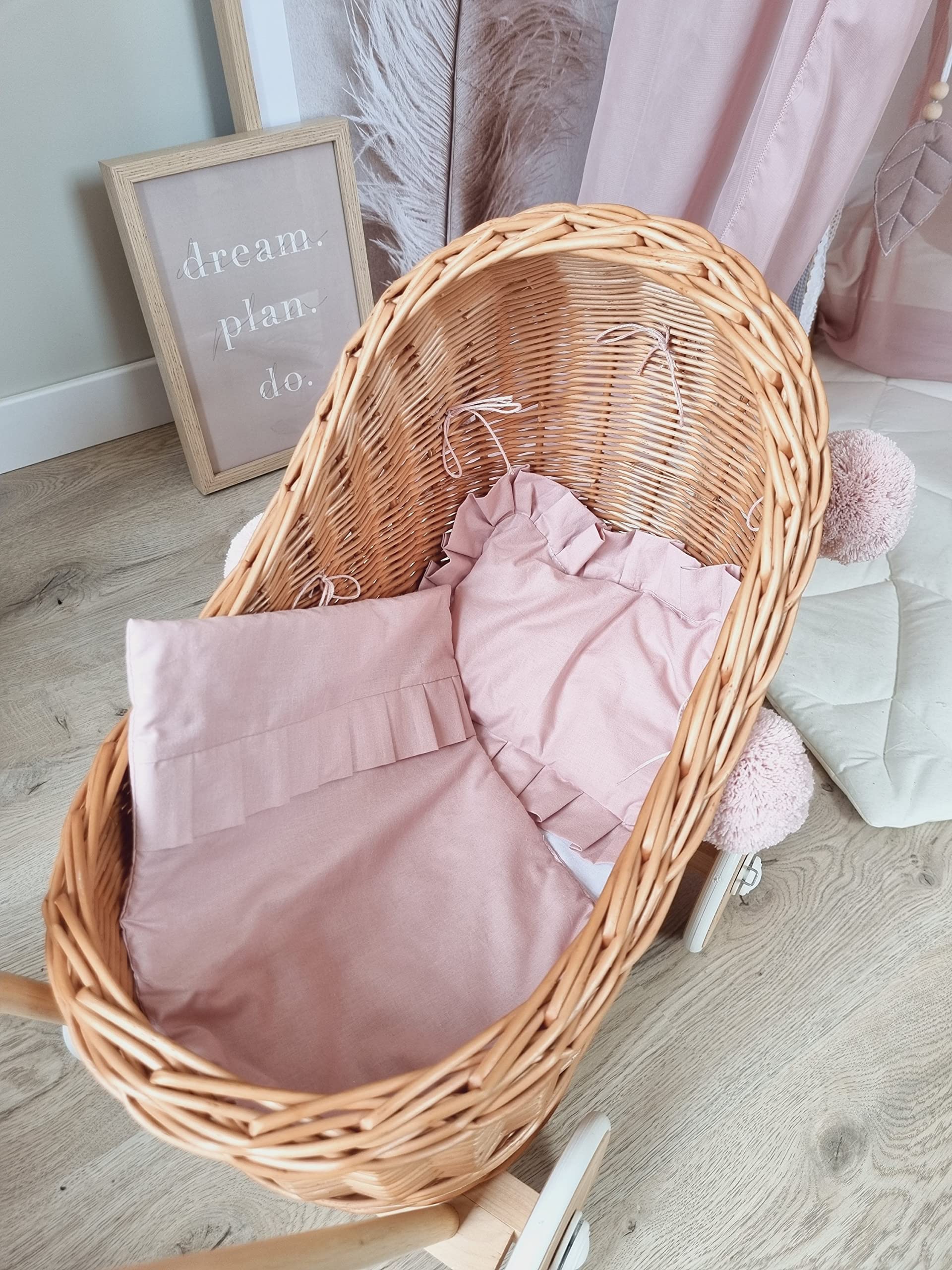 Handmade European Natural Rattan Doll Stroller for 17