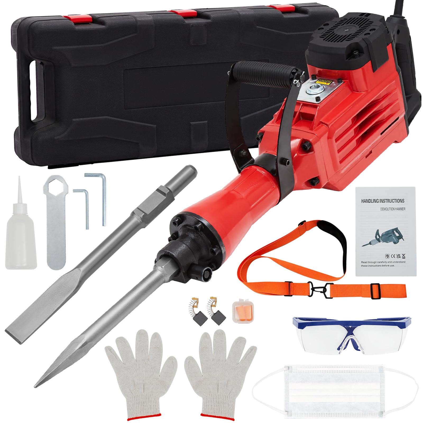 GARVEE 1700W Heavy Duty Demolition Jack Hammer - 1700 BPM Electric Demolition Tool with 3 Chisel Bits, Carrying Case & Safety Gloves - Perfect for Concrete Breaking, Trenching, and Construction Demolition Work