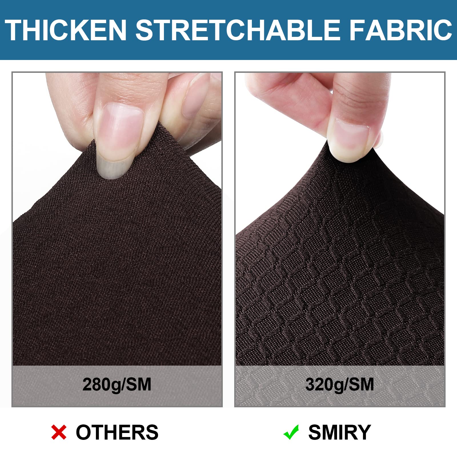 Smiry Waterproof Dining Room Chair Covers Set of 6 - Stretch Jacquard Washable Seat Slipcovers Protector (Brown, No Rear Covers) | Perfect for Family Meals, Dinner Parties & Home Decor Protection