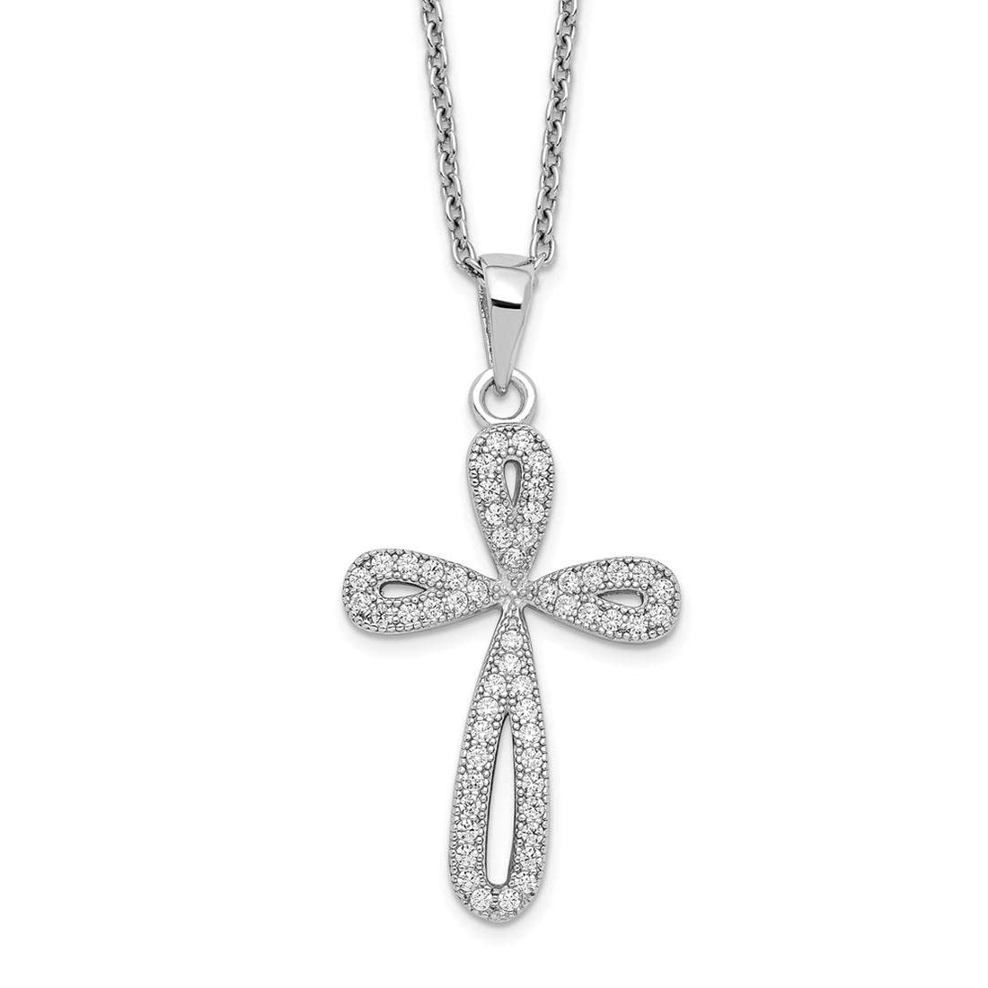 925 Sterling Silver Cubic Zirconia Cross Necklace - 18