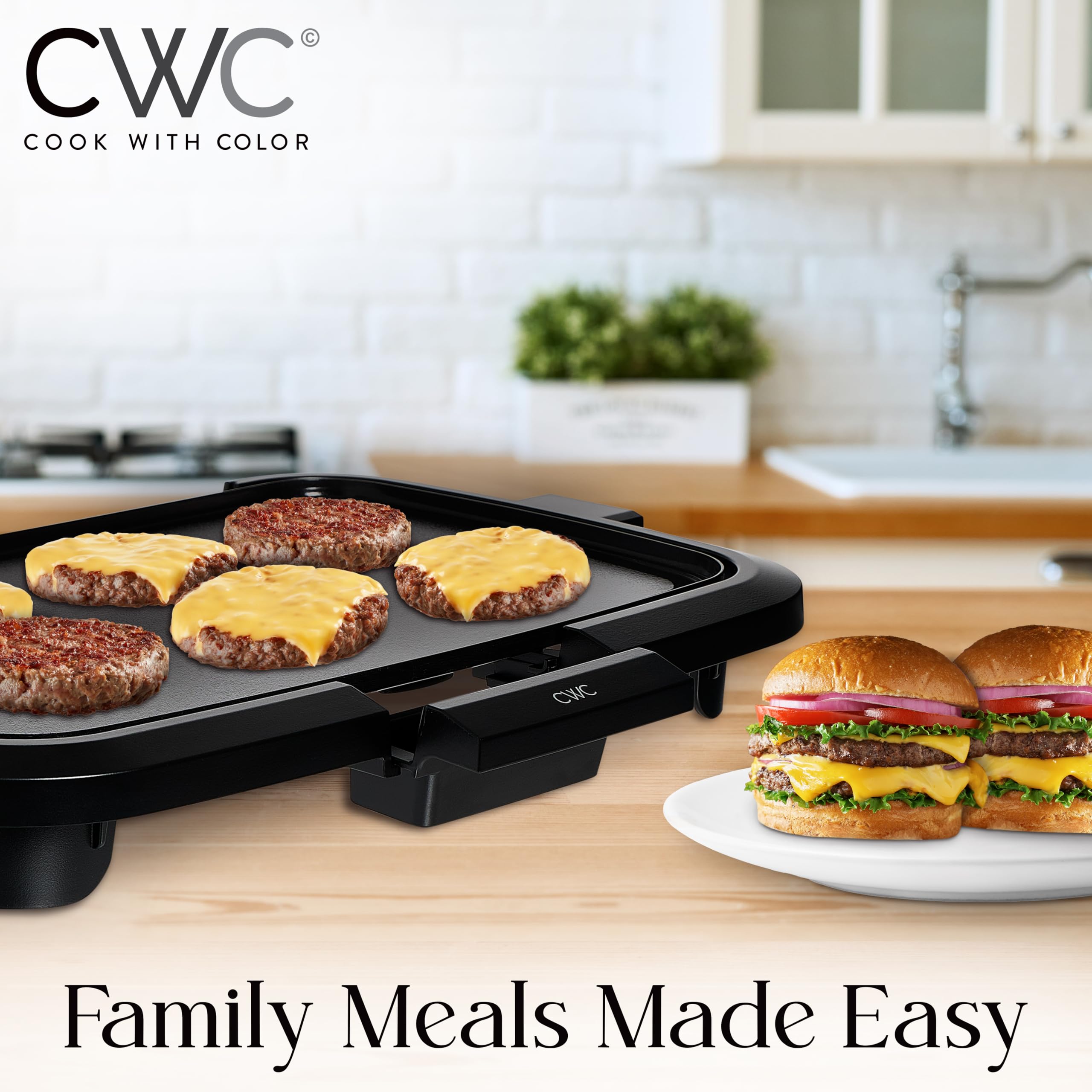 1200W Electric Griddle with Nonstick Surface - Perfect for Pancakes, Burgers, Eggs & More | Adjustable Temperature Control & Slide-Out Drip Tray | 10